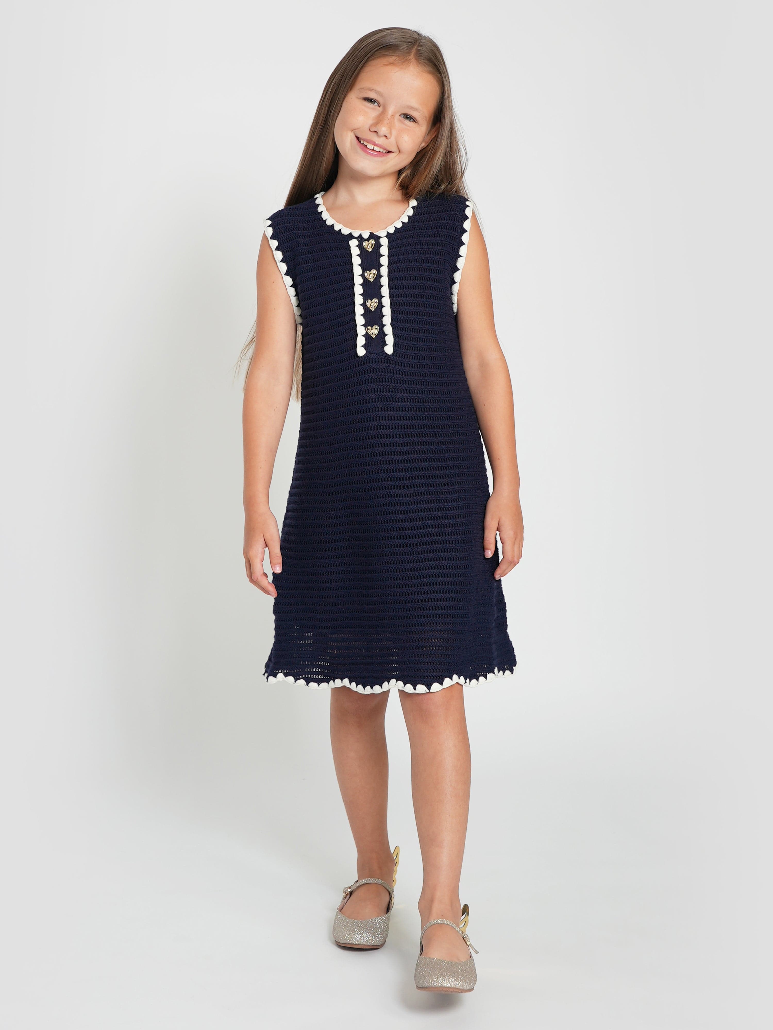 Self Portrait Girls Crochet Mini Dress in Navy