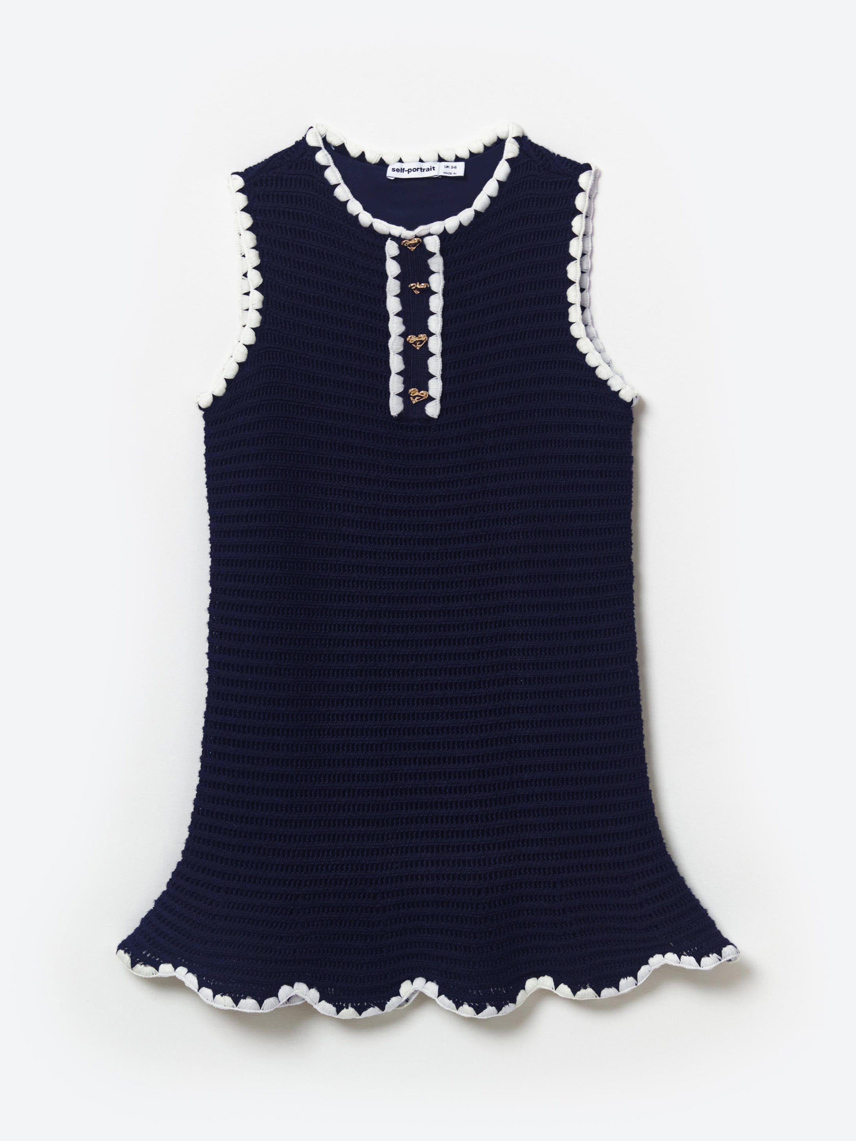 Self Portrait Girls Crochet Mini Dress in Navy