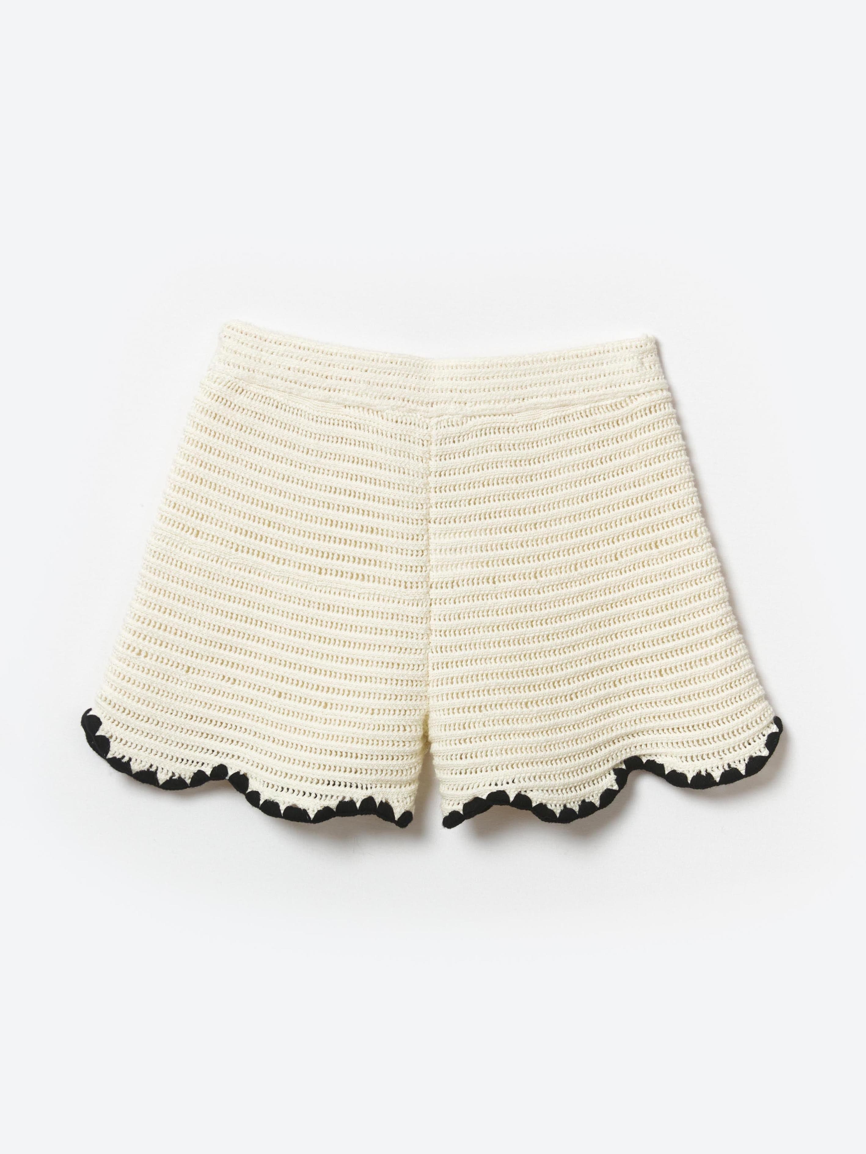 Self Portrait Girls Crochet Mini Shorts in Ivory