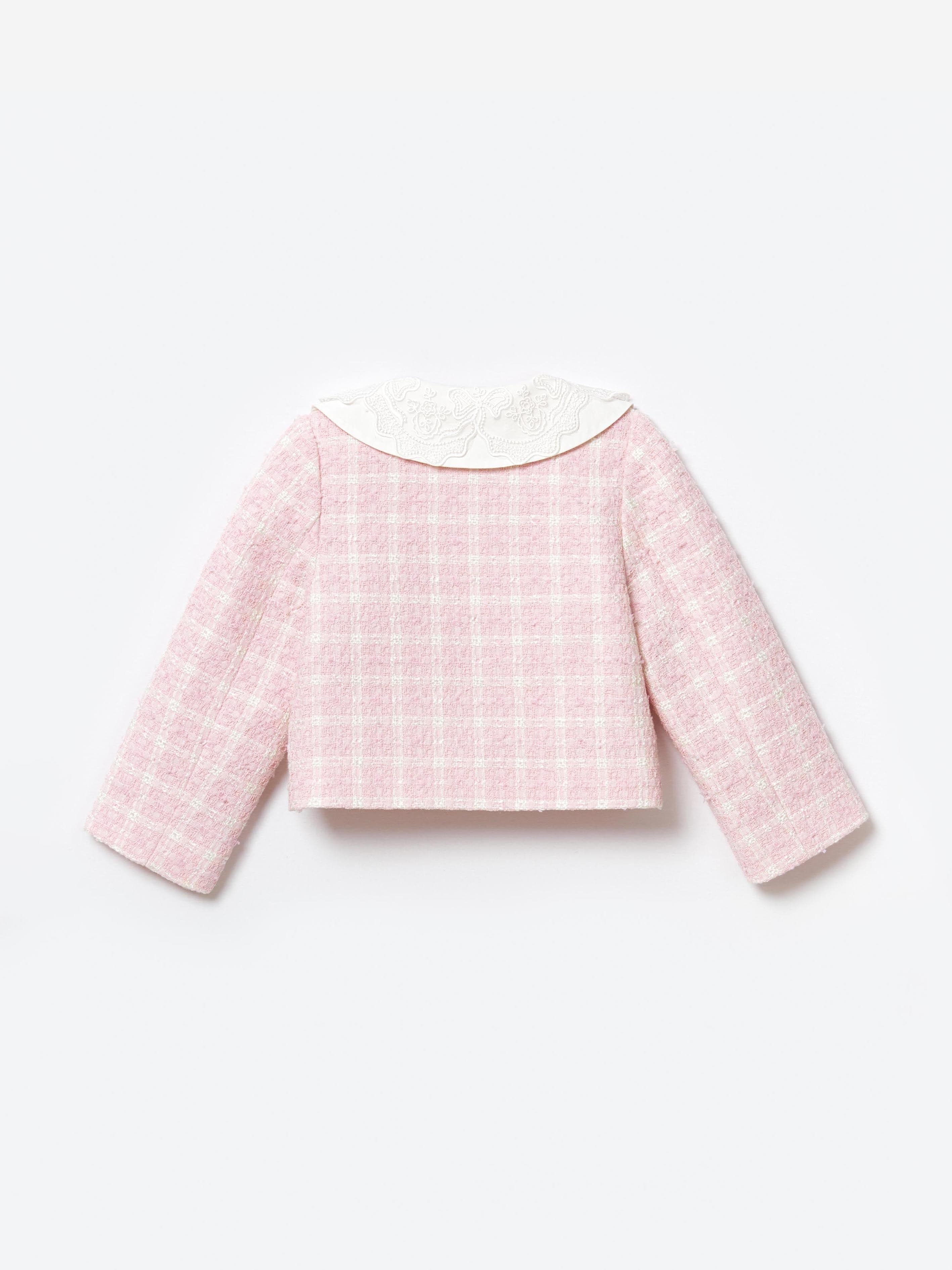 Self Portrait Girls Check Boucle Jacket in Pink