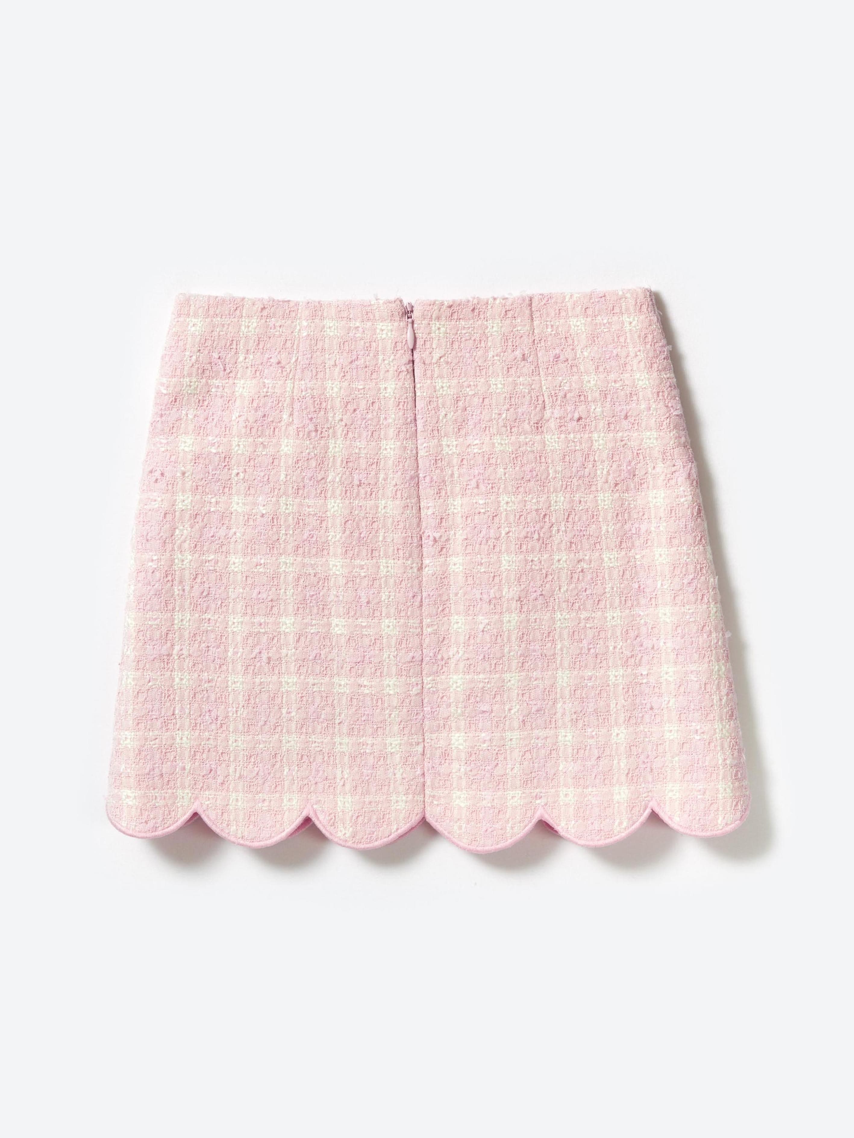 Self Portrait Girls Check Boucle Skirt in Pink