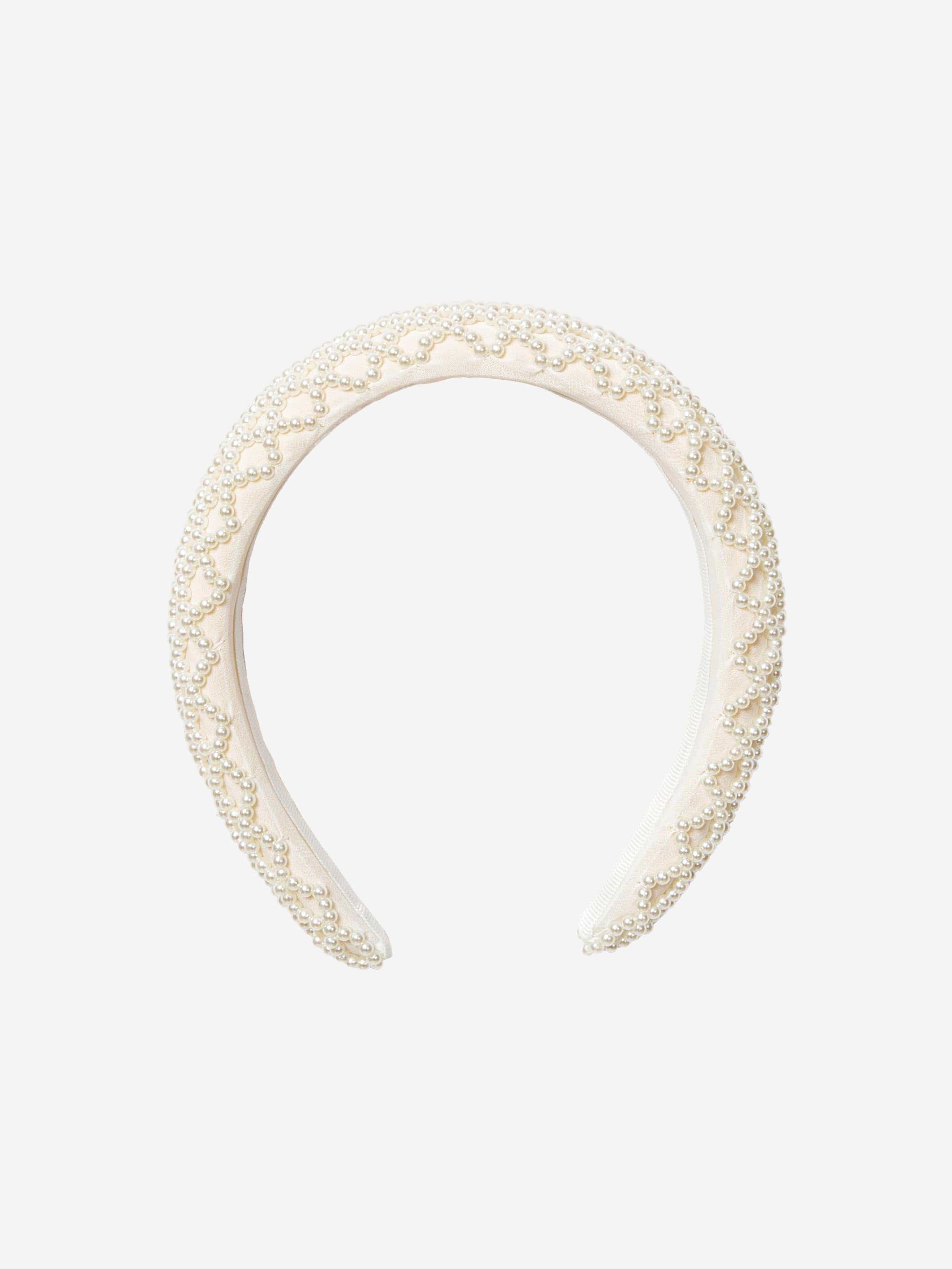 Self Portrait Girls Beaded Headband in White