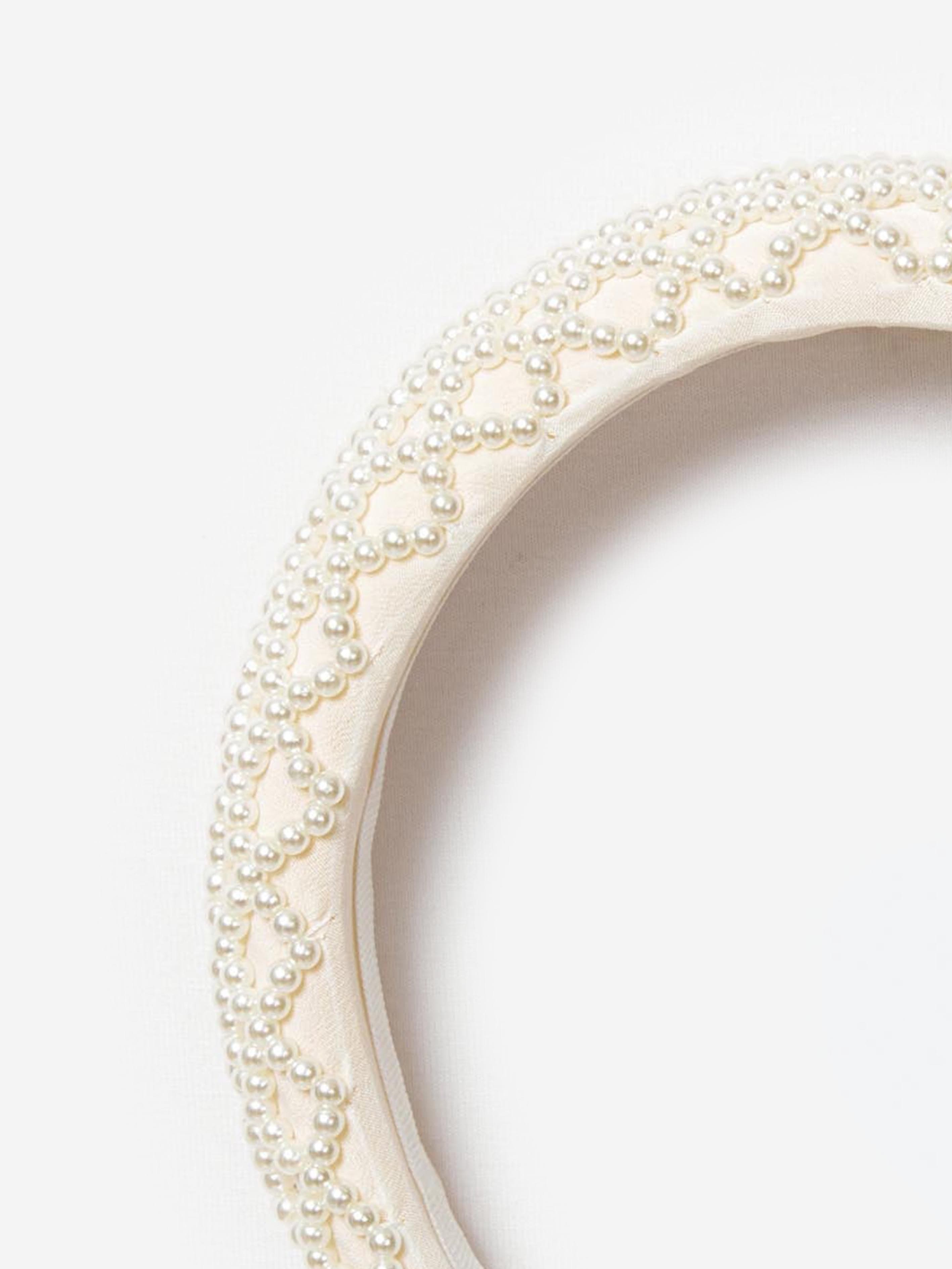 Self Portrait Girls Beaded Headband in White