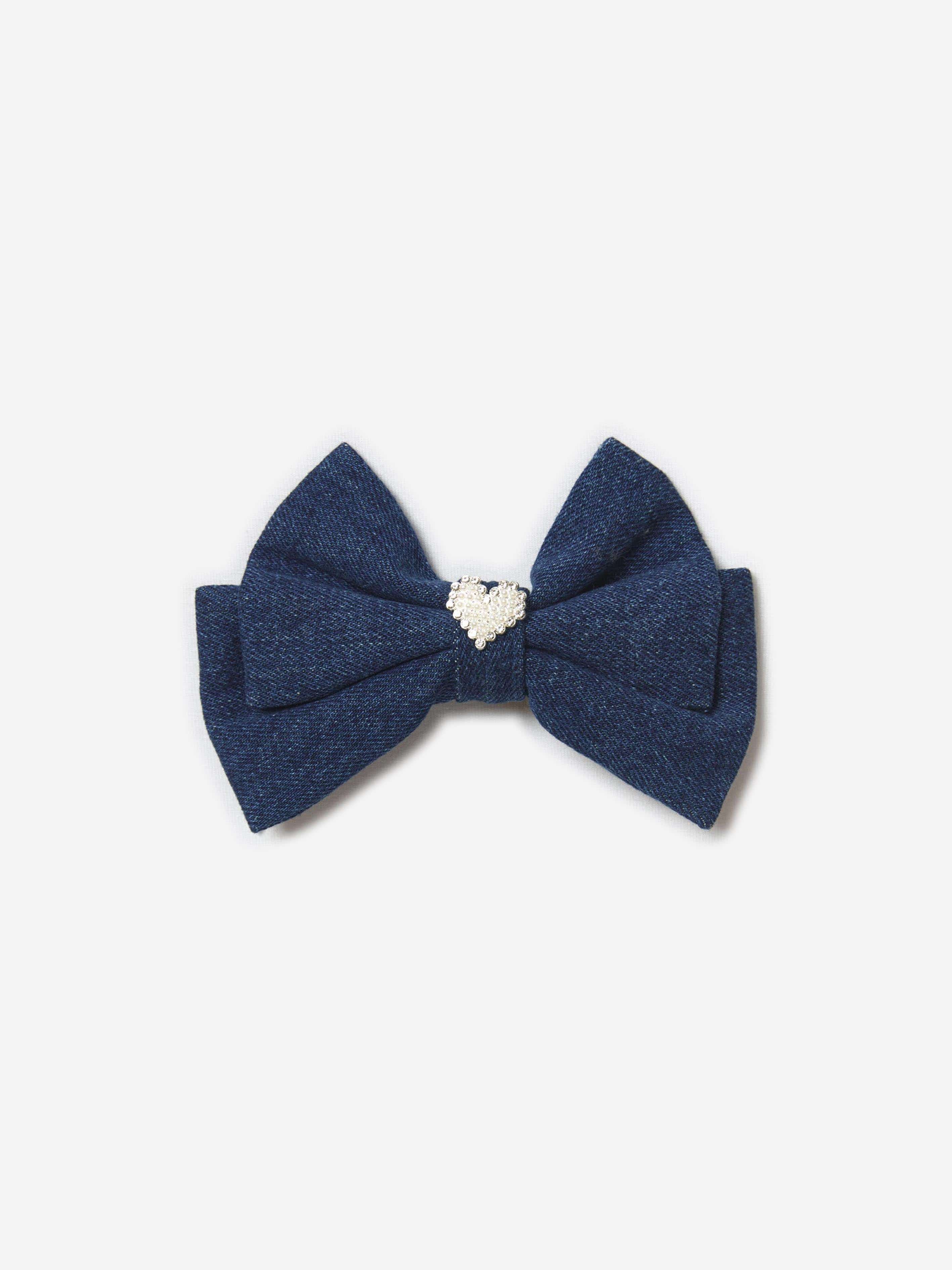 Self Portrait Girls Denim Bow Hairclip in Blue