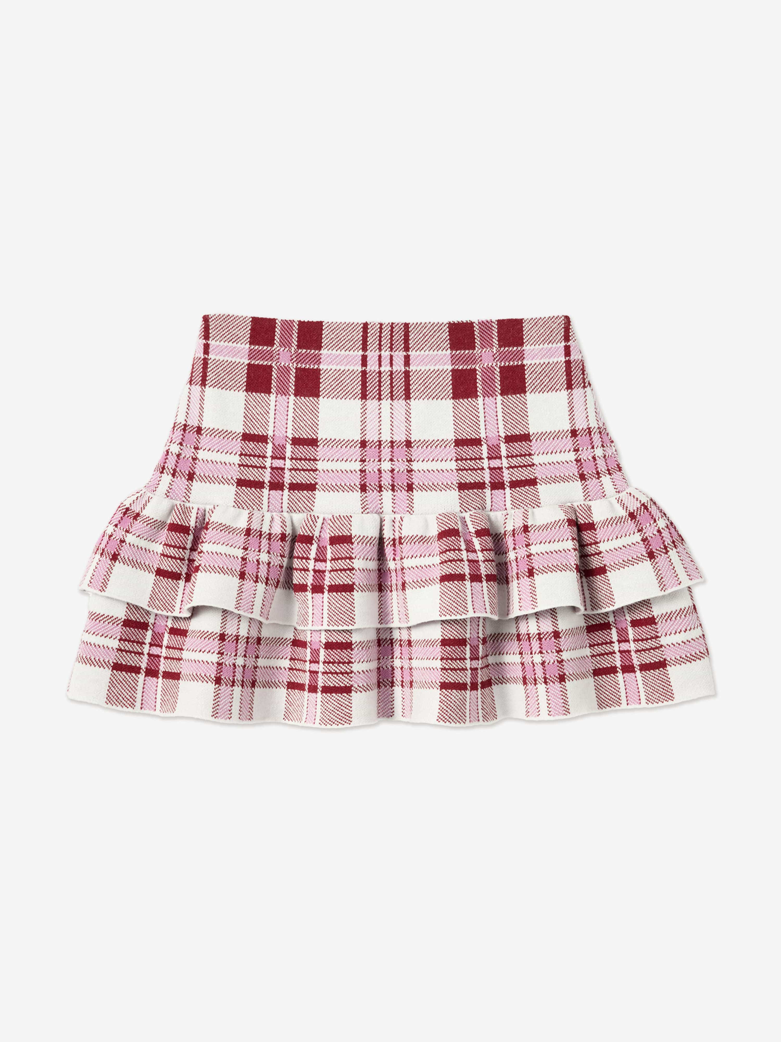 Self Portrait Girls Check Knit Skirt in Red