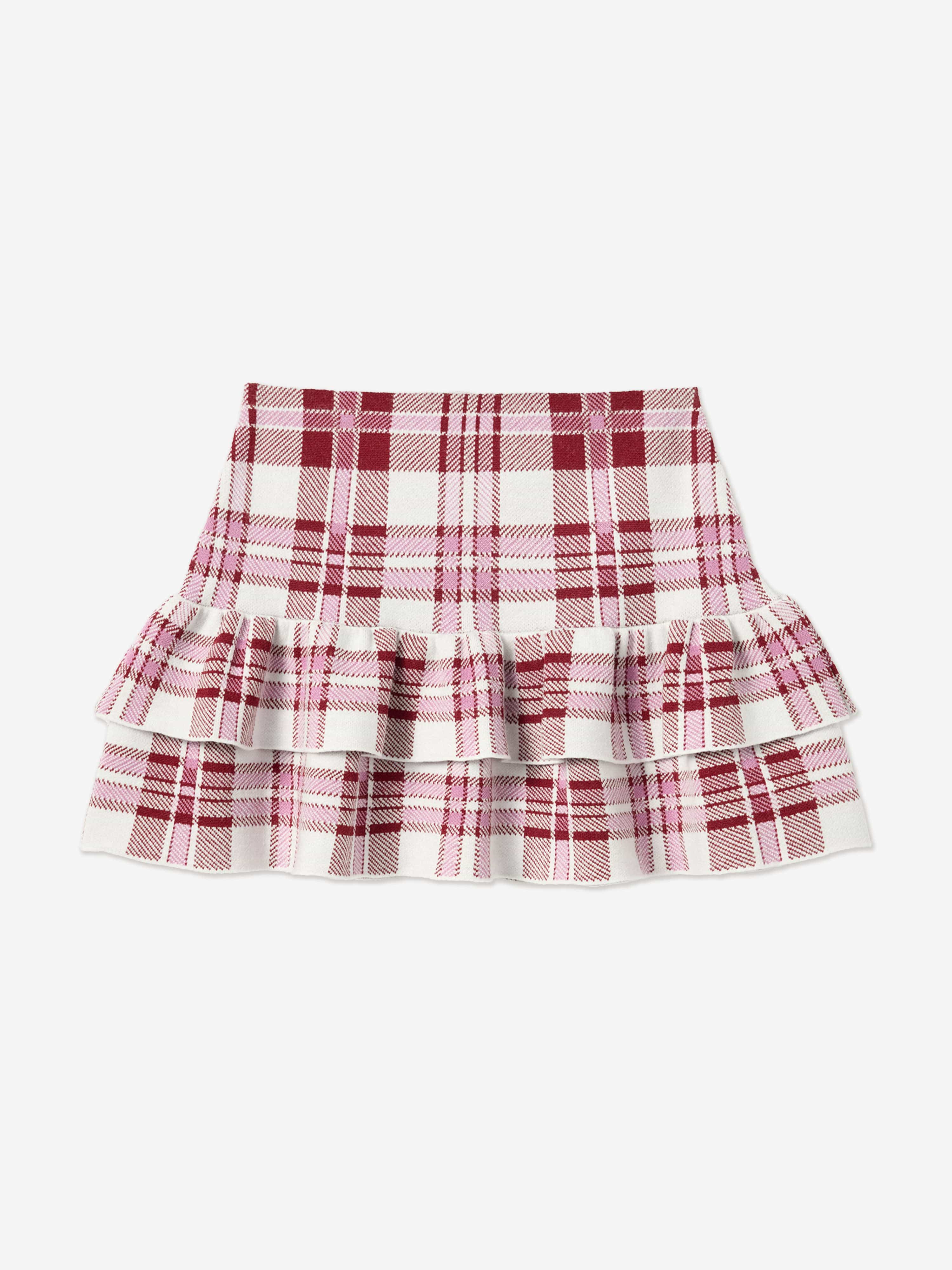 Self Portrait Girls Check Knit Skirt in Red