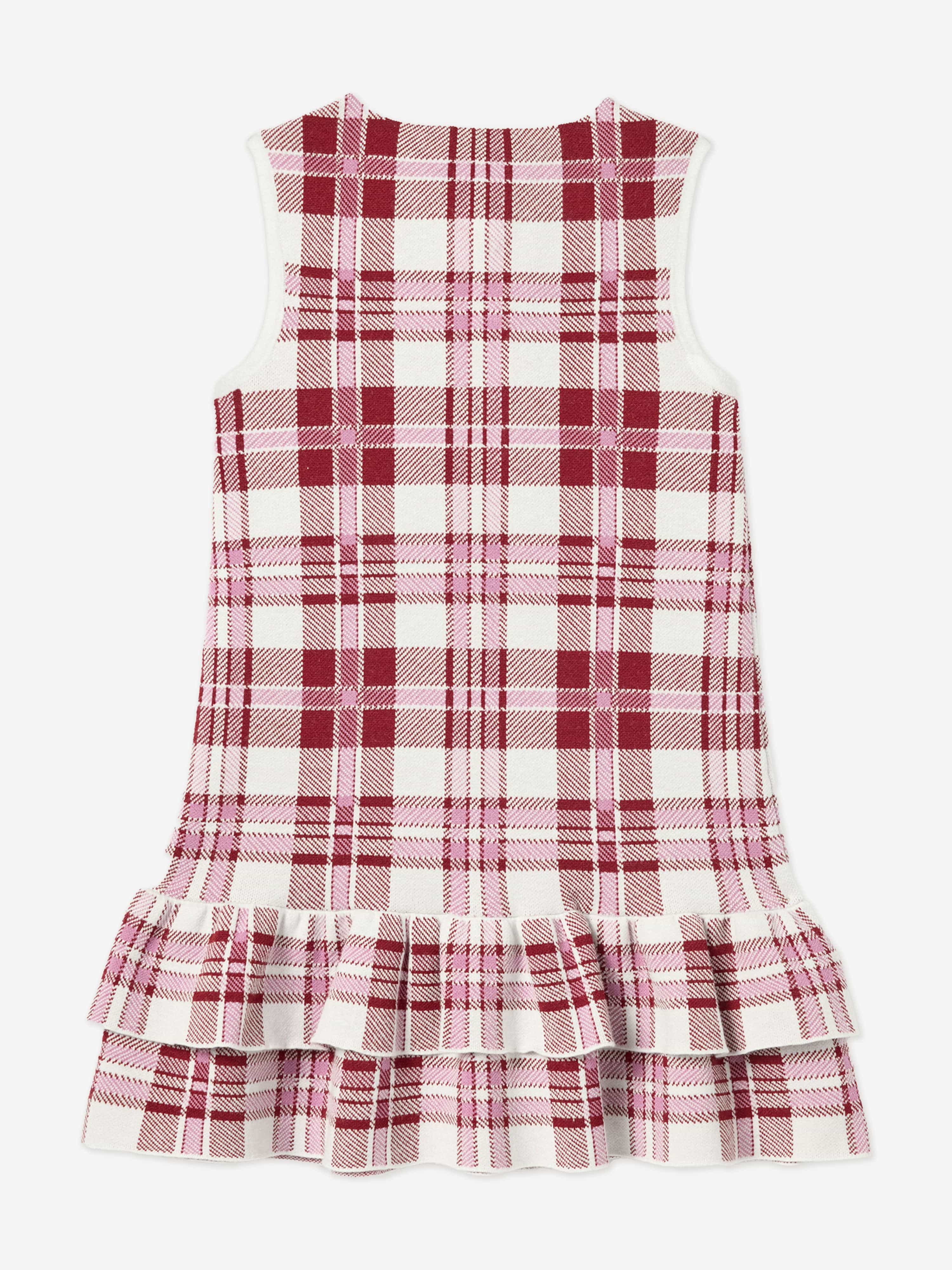 Self Portrait Girls Check Knit Dress in Red