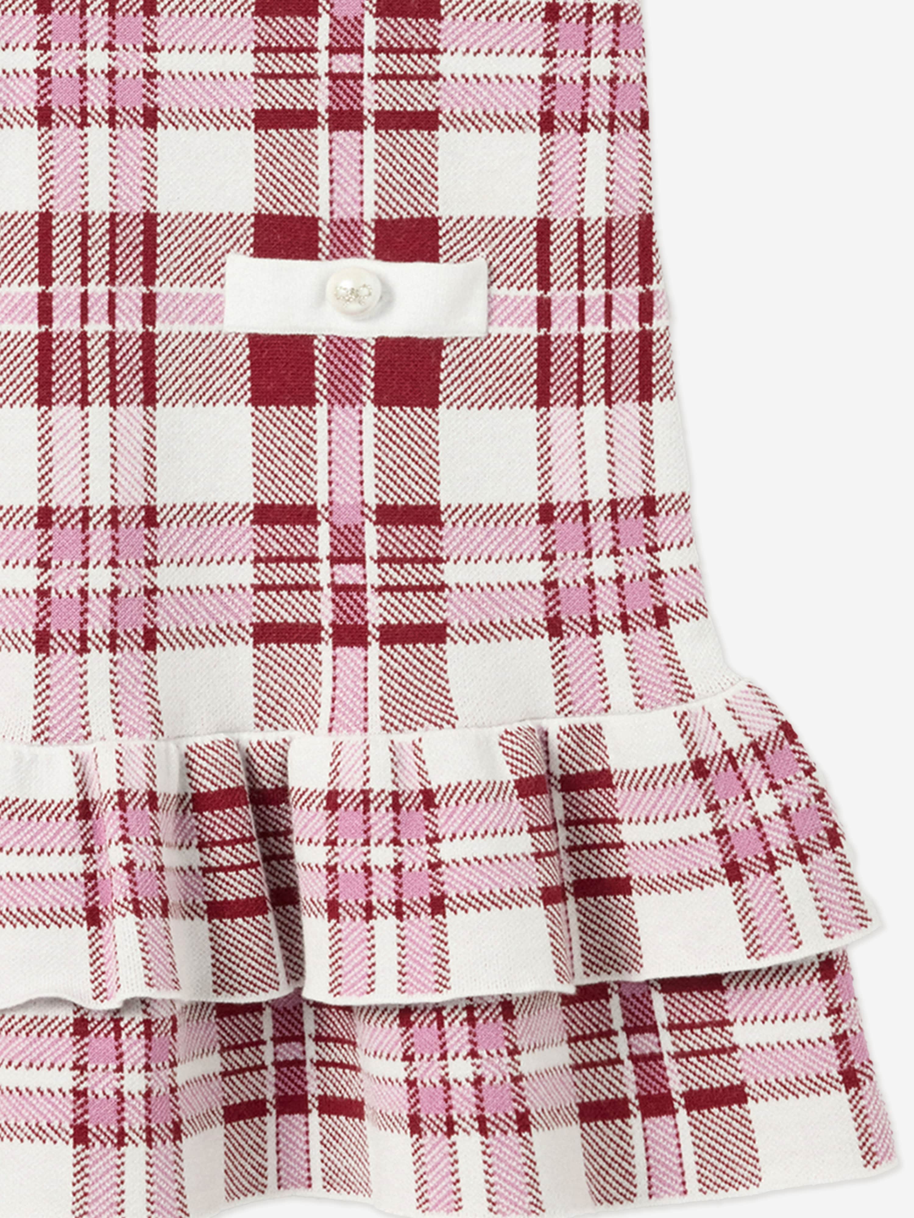 Self Portrait Girls Check Knit Dress in Red