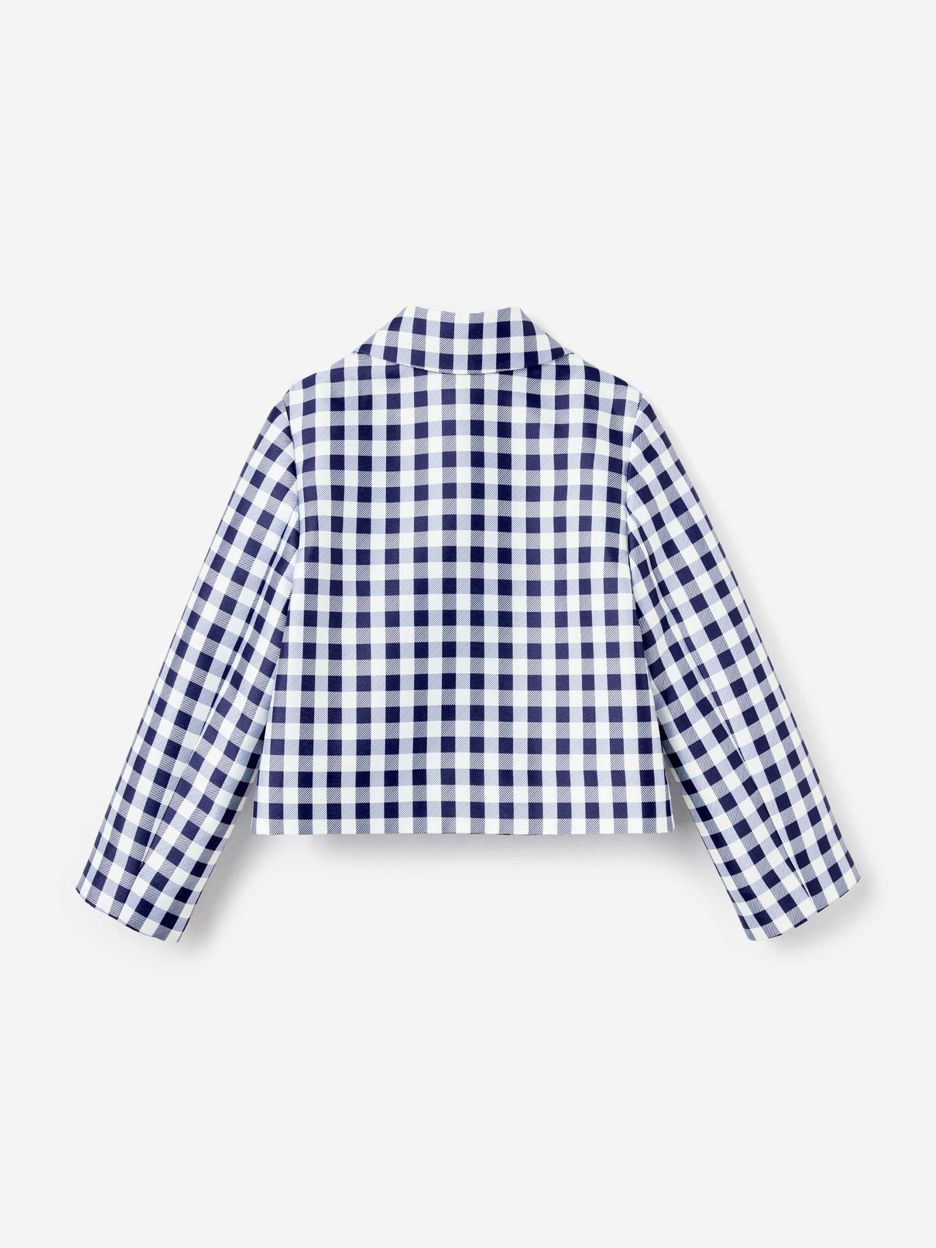 Self Portrait Girls Gingham Taffeta Jacket in Navy