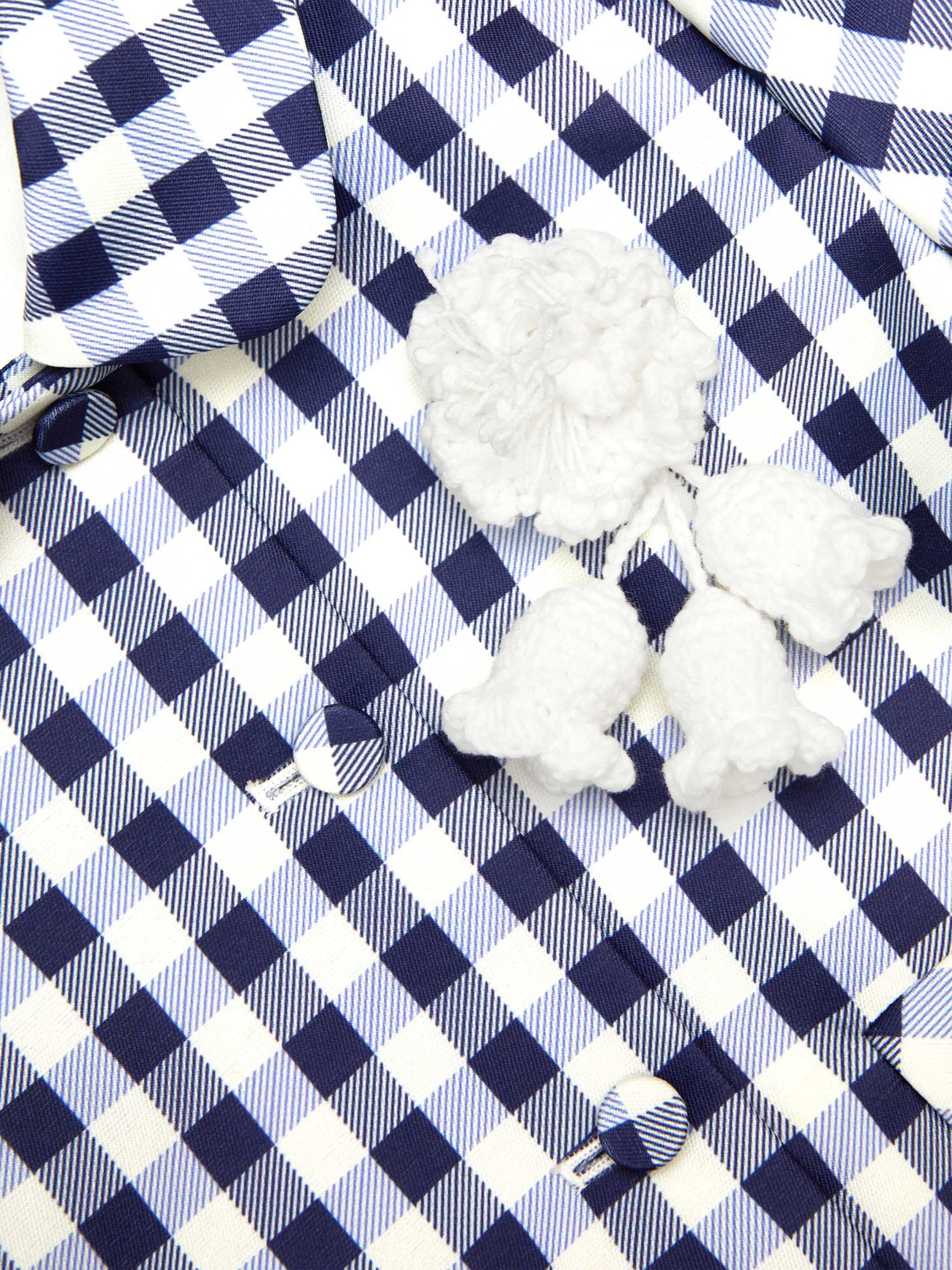 Self Portrait Girls Gingham Taffeta Jacket in Navy