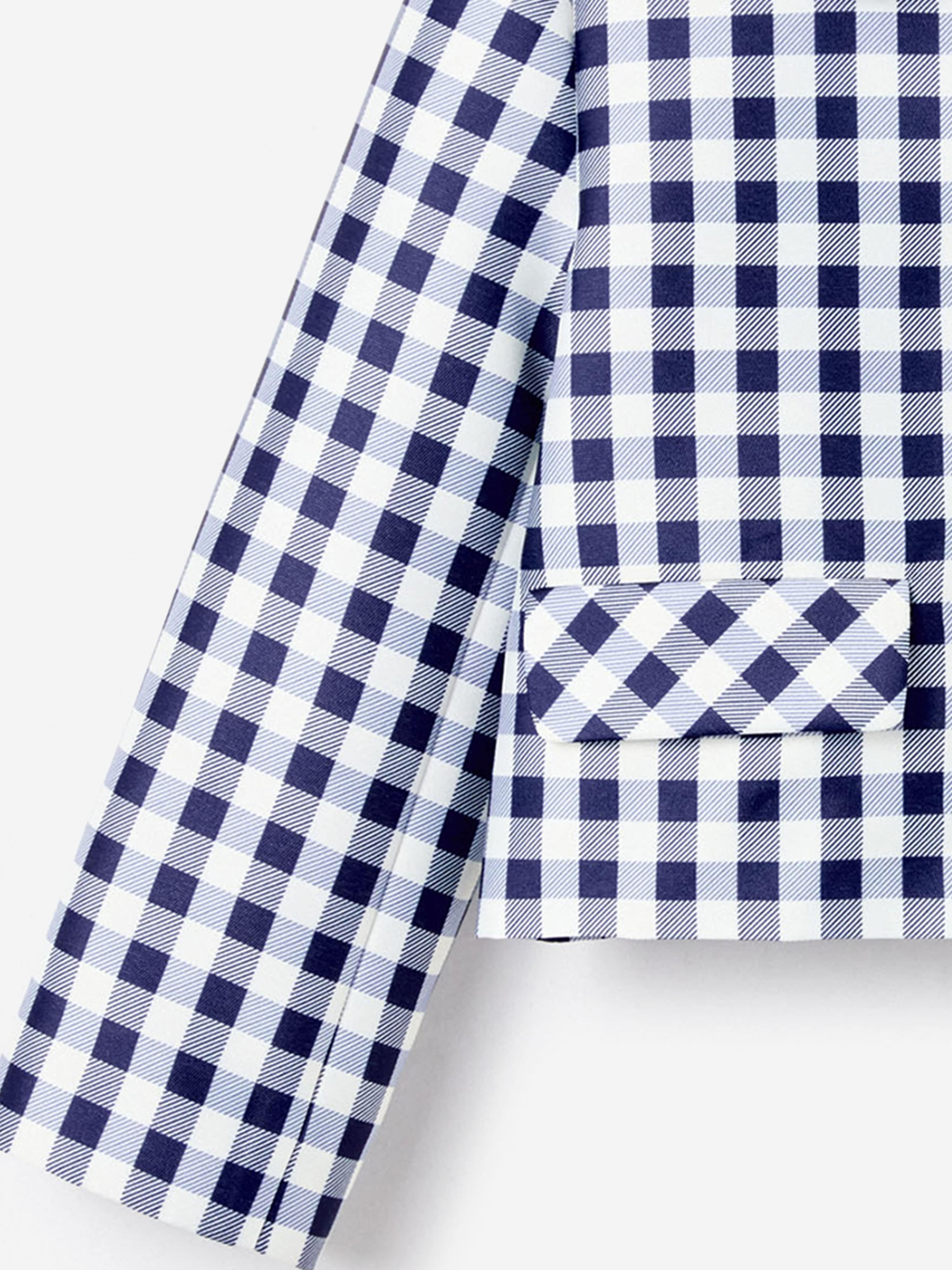 Self Portrait Girls Gingham Taffeta Jacket in Navy