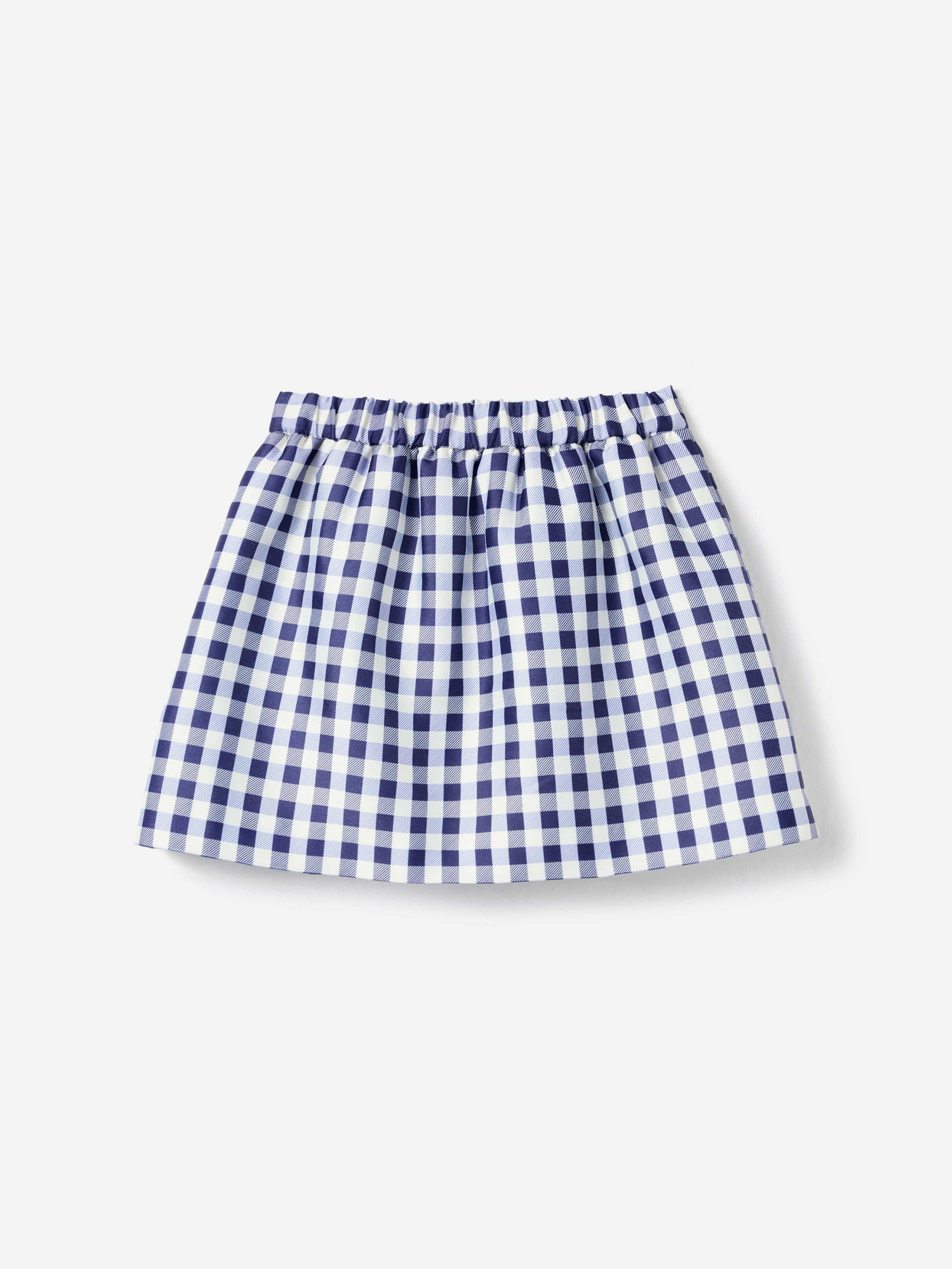 Self Portrait Girls Gingham Taffeta Skirt in Navy