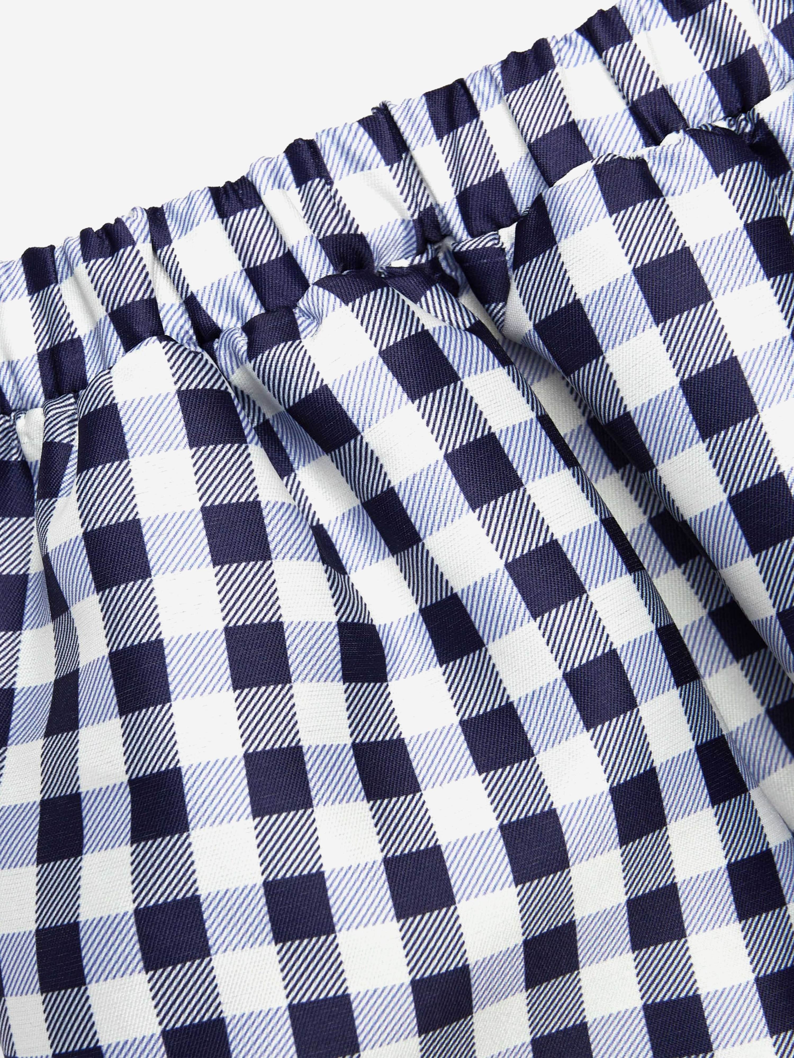 Self Portrait Girls Gingham Taffeta Skirt in Navy