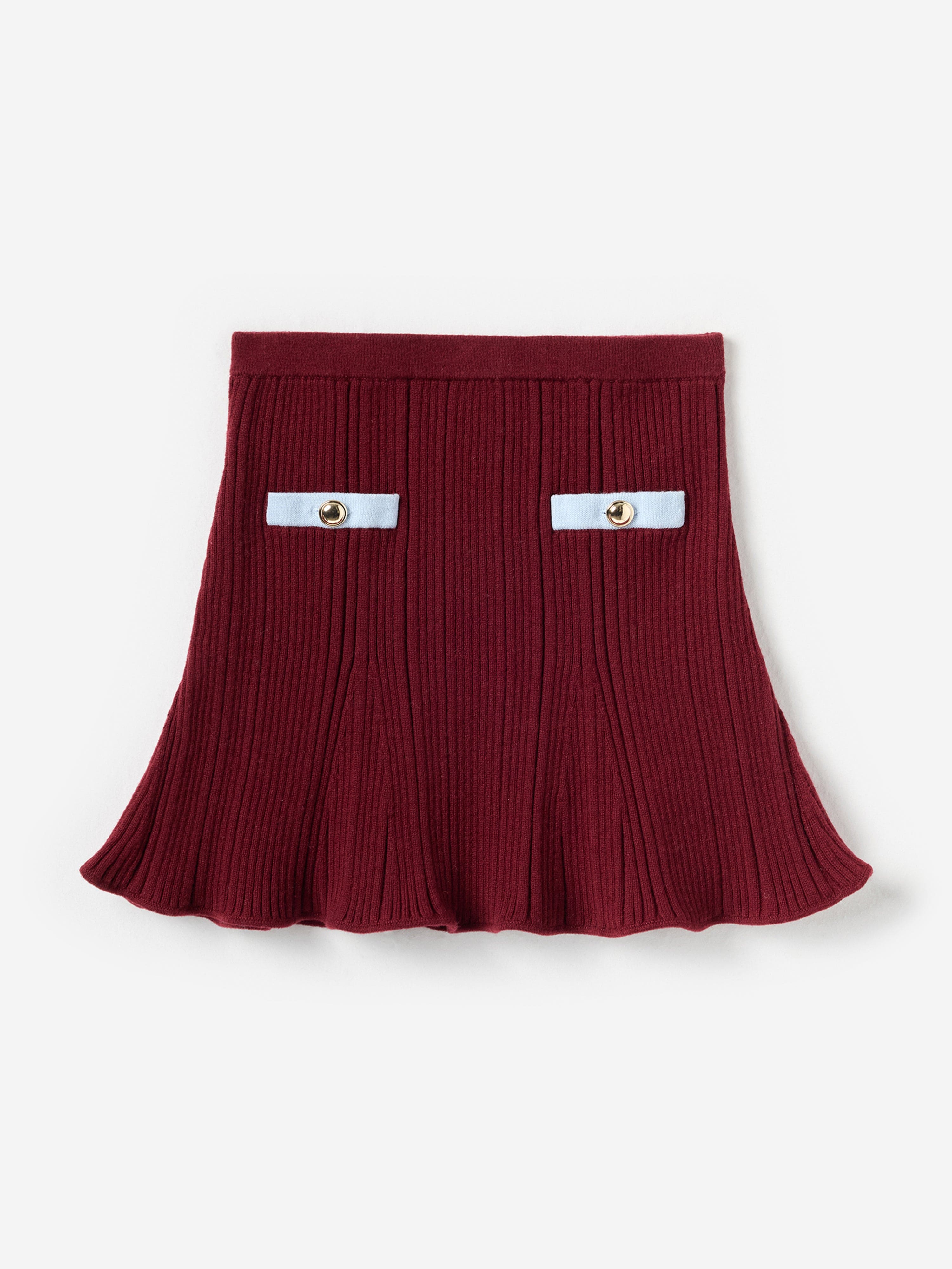 Self Portrait Girls Ribbed Knit Skirt in Red