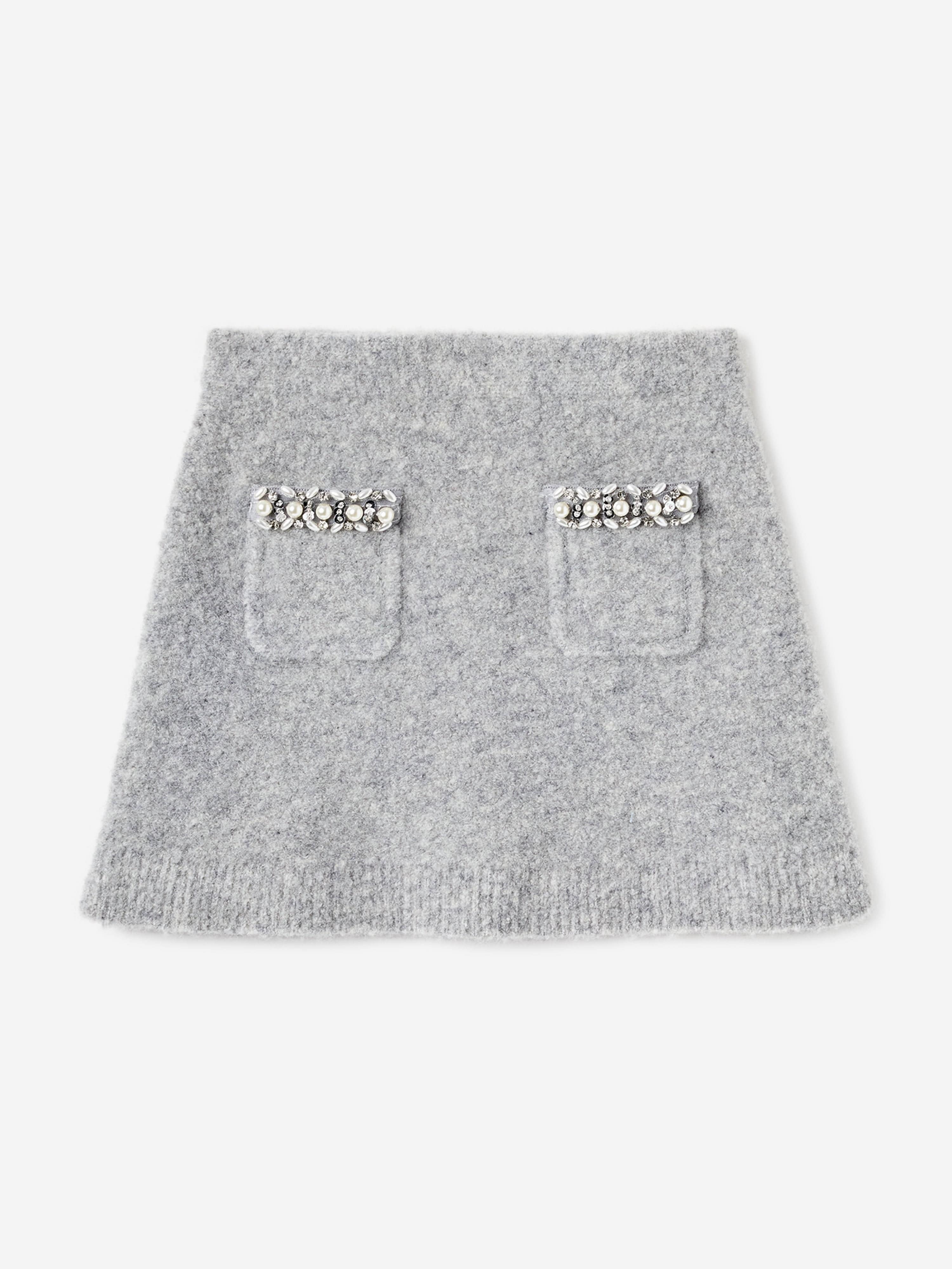 Self Portrait Girls Knitted Skirt in Grey