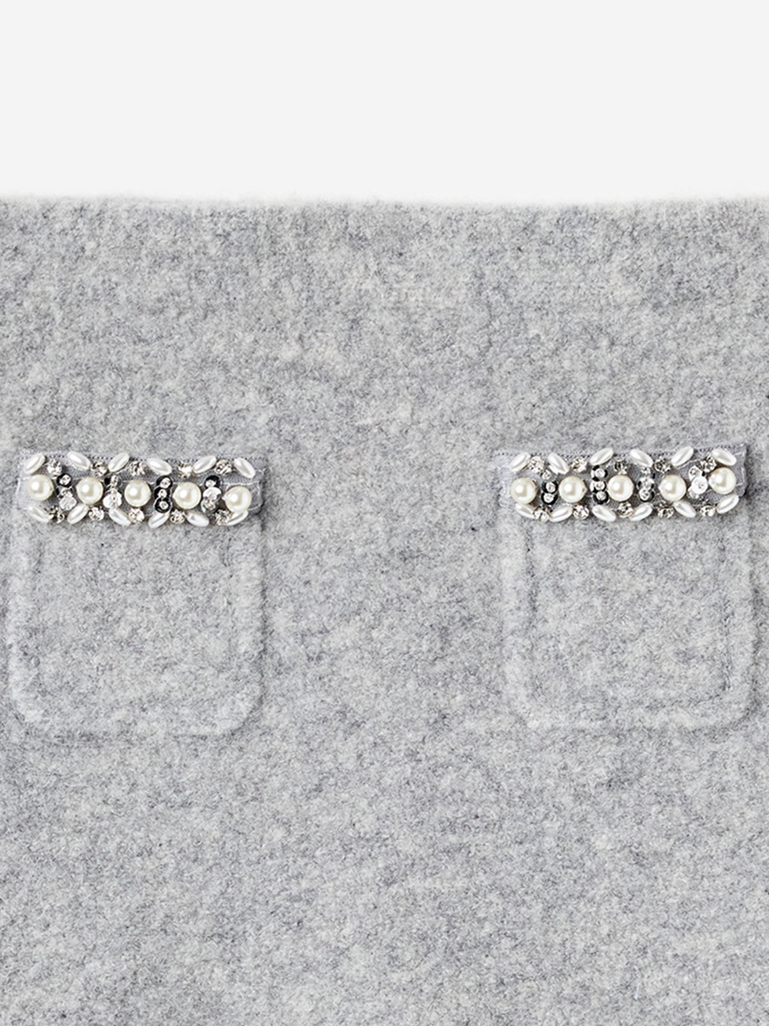 Self Portrait Girls Knitted Skirt in Grey