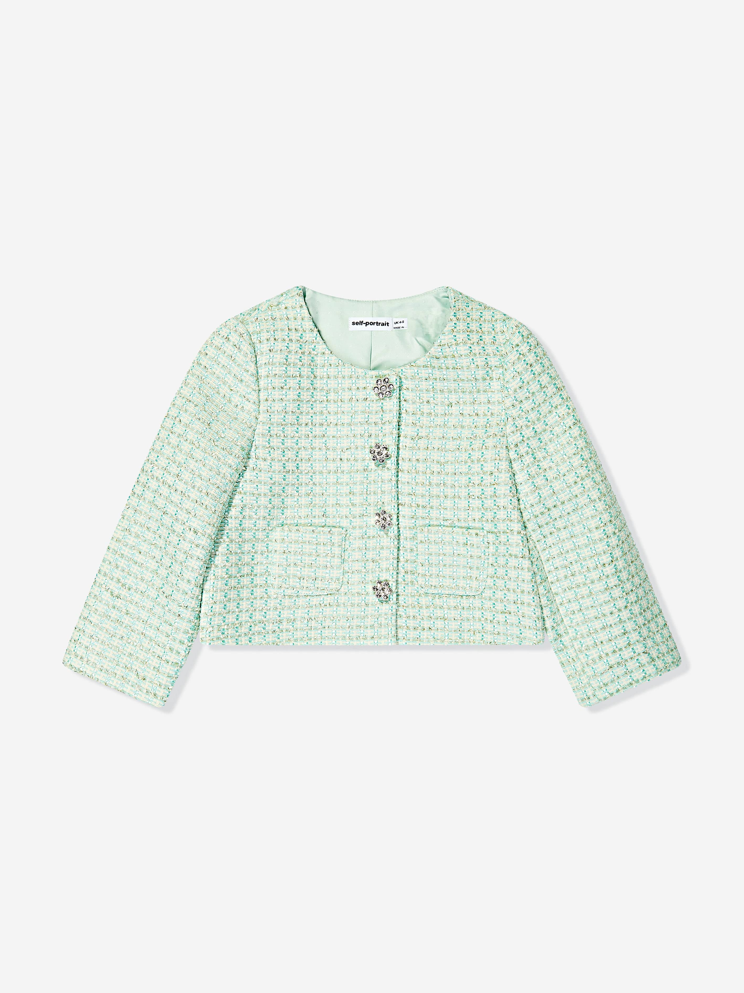 Self Portrait Girls Boucle Jacket in Green