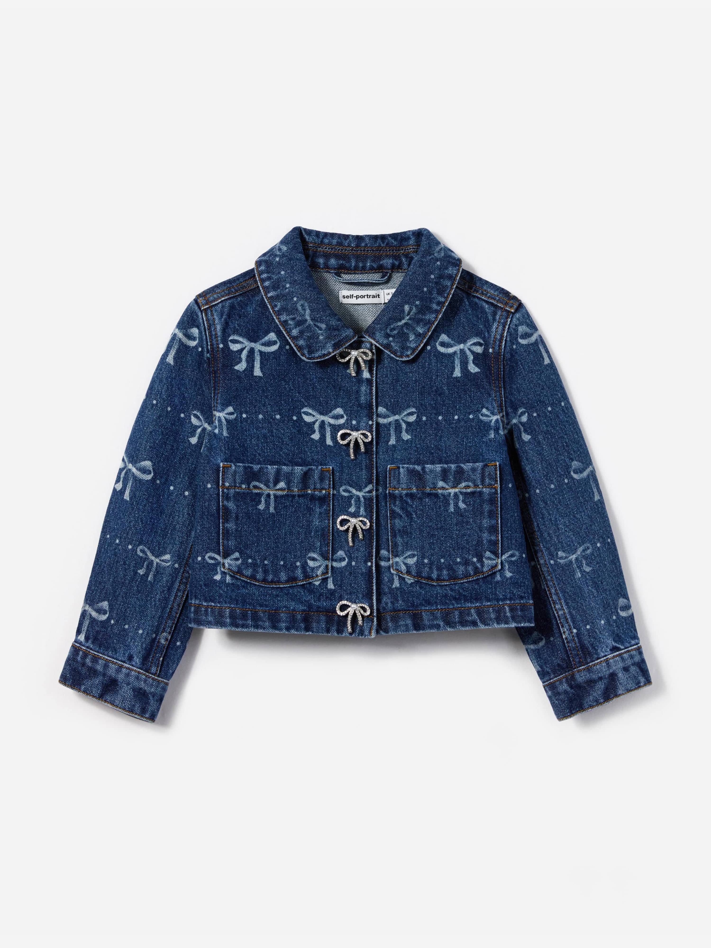 Girls Denim Bow Print Jacket in Blue