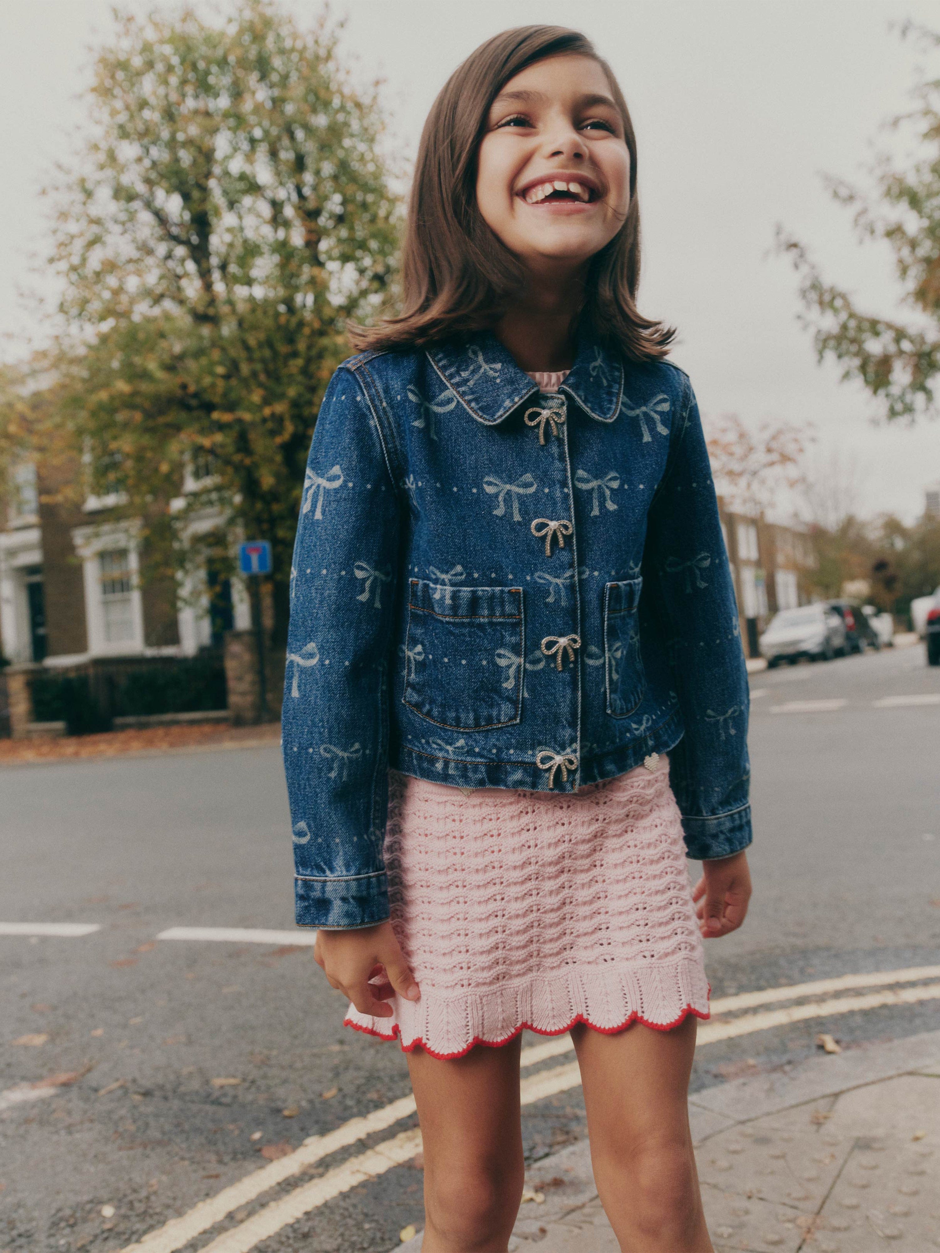 Girls Denim Bow Print Jacket in Blue