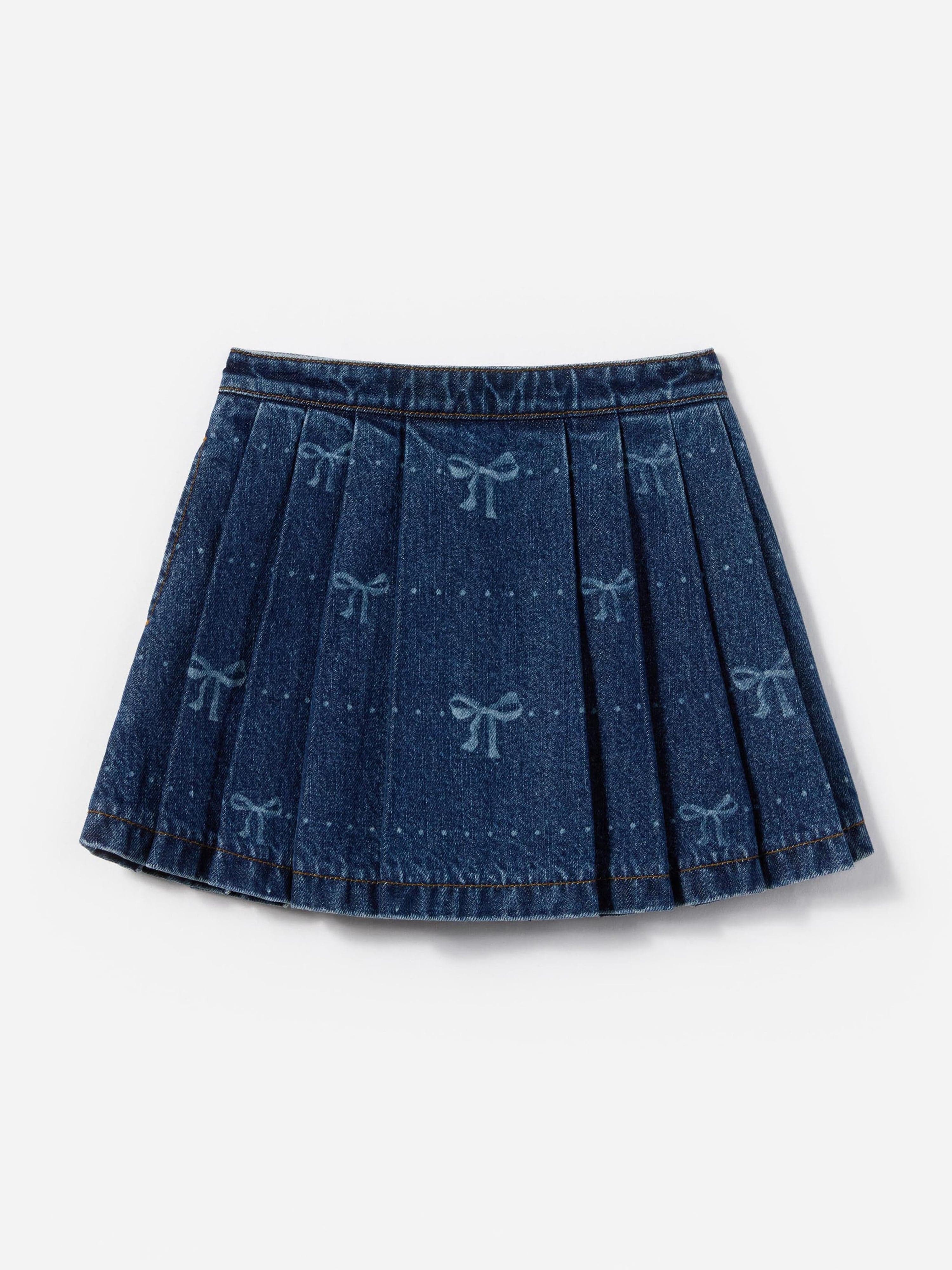 Girls Denim Bow Print Skirt in Blue