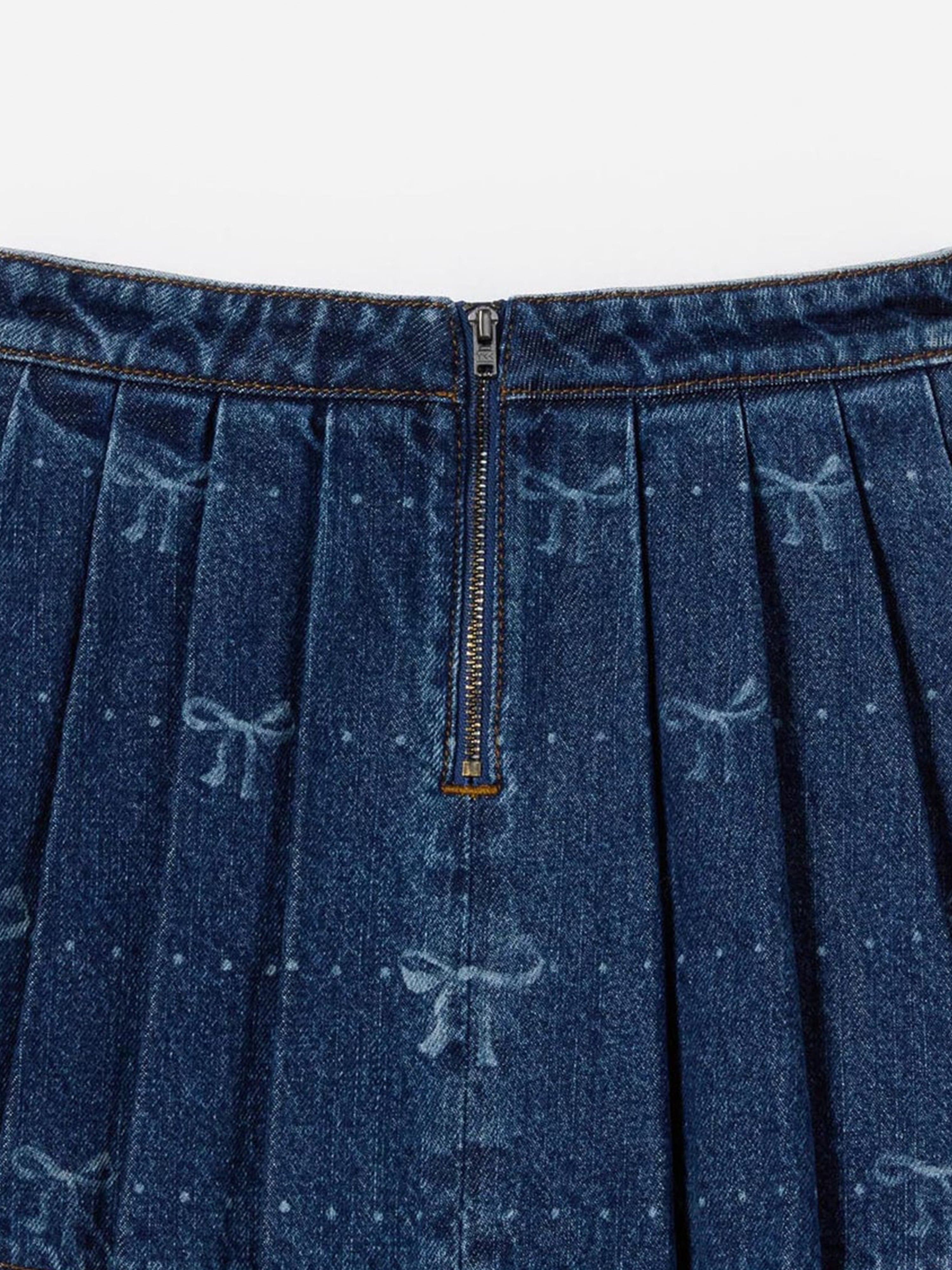 Girls Denim Bow Print Skirt in Blue