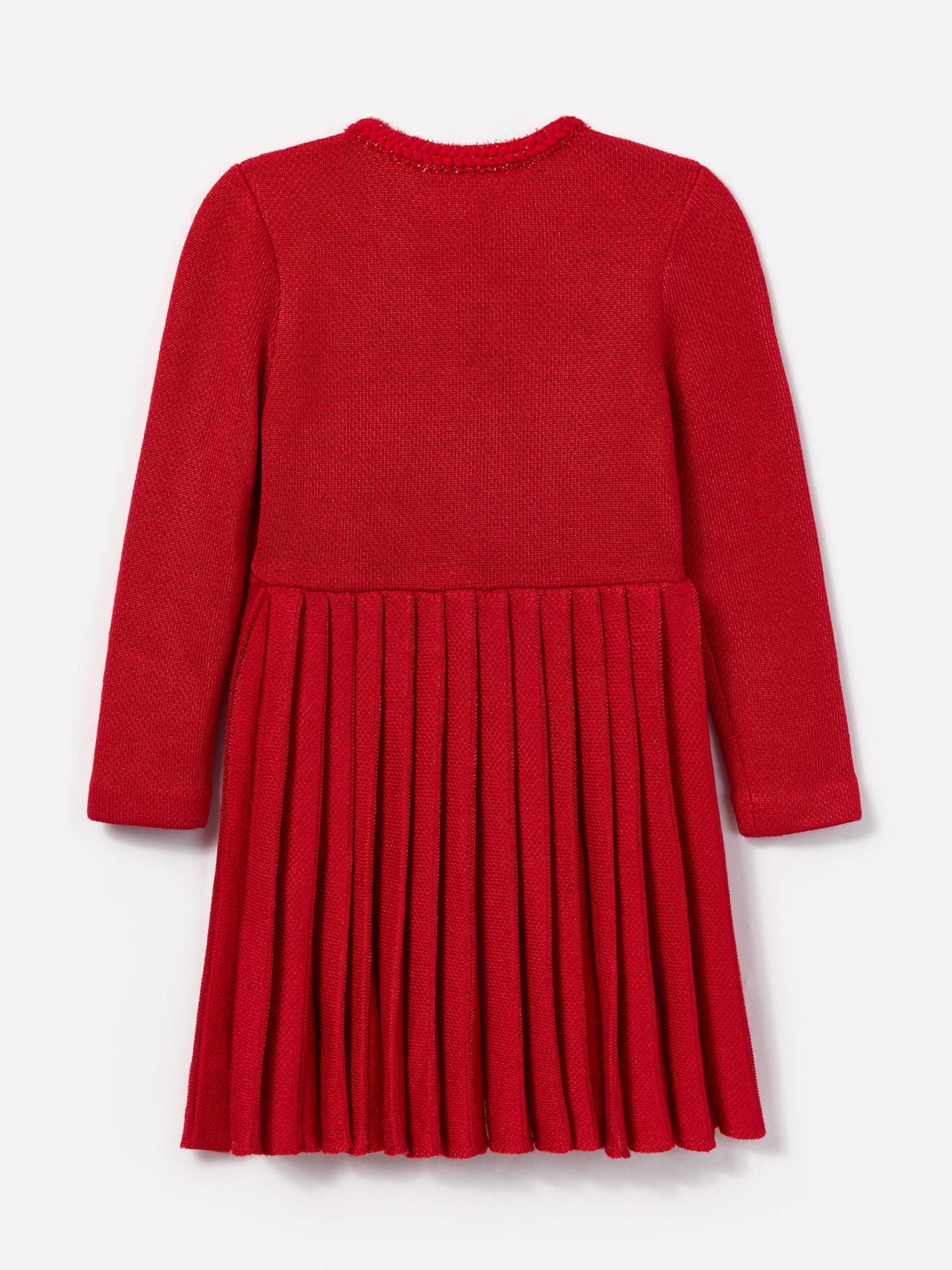 Girls Knitted Pleat Dress in Red