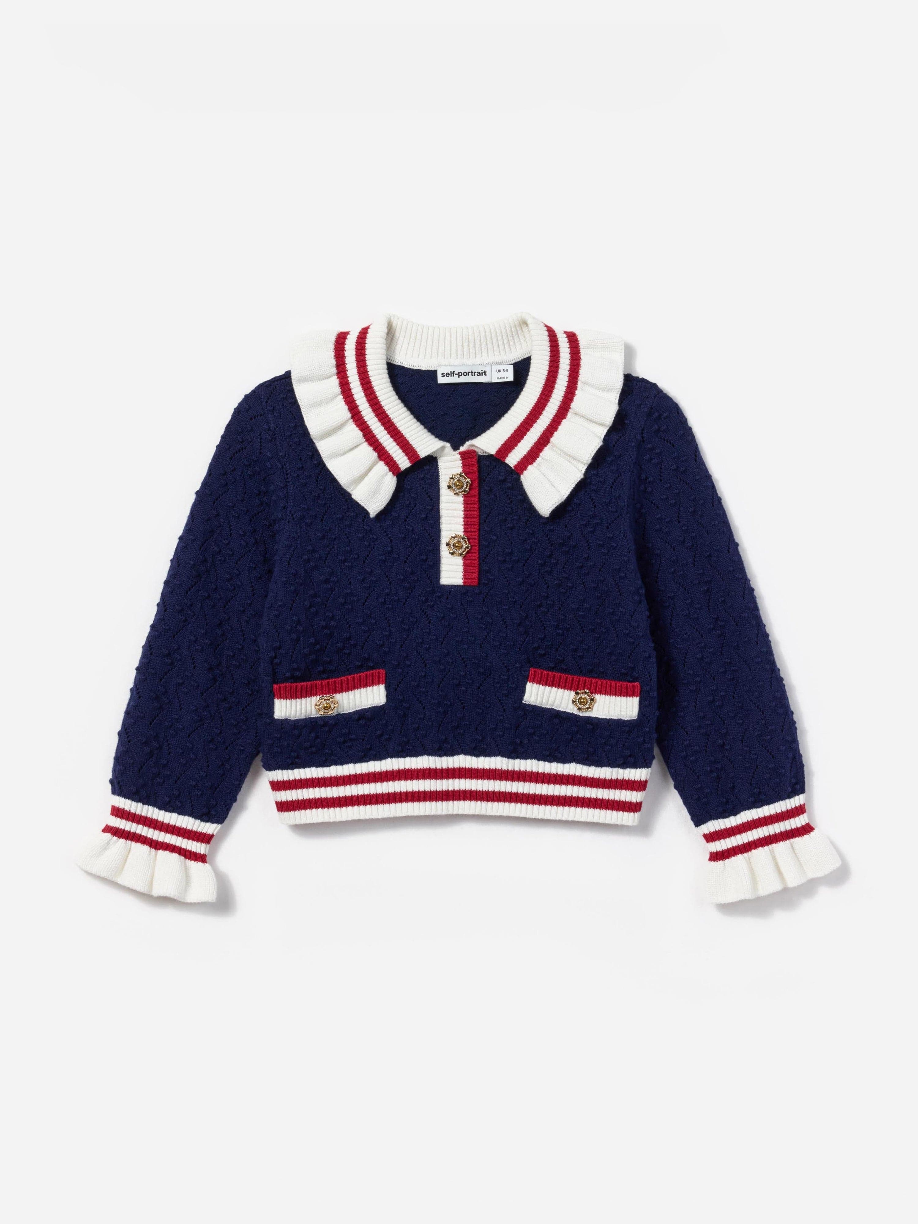 Girls Textured Knit Cardigan in Navy