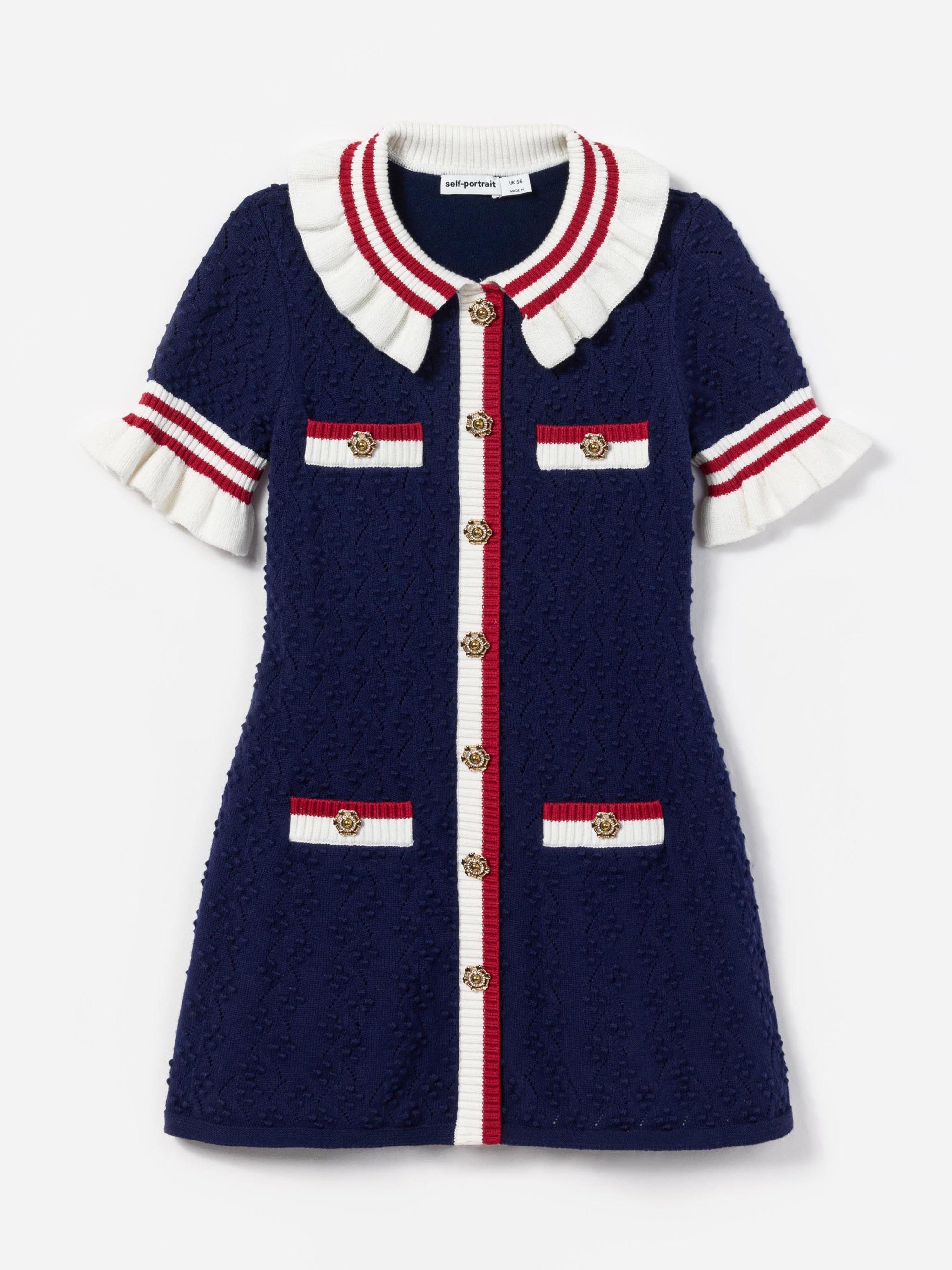 Girls Textured Knit Dress in Navy