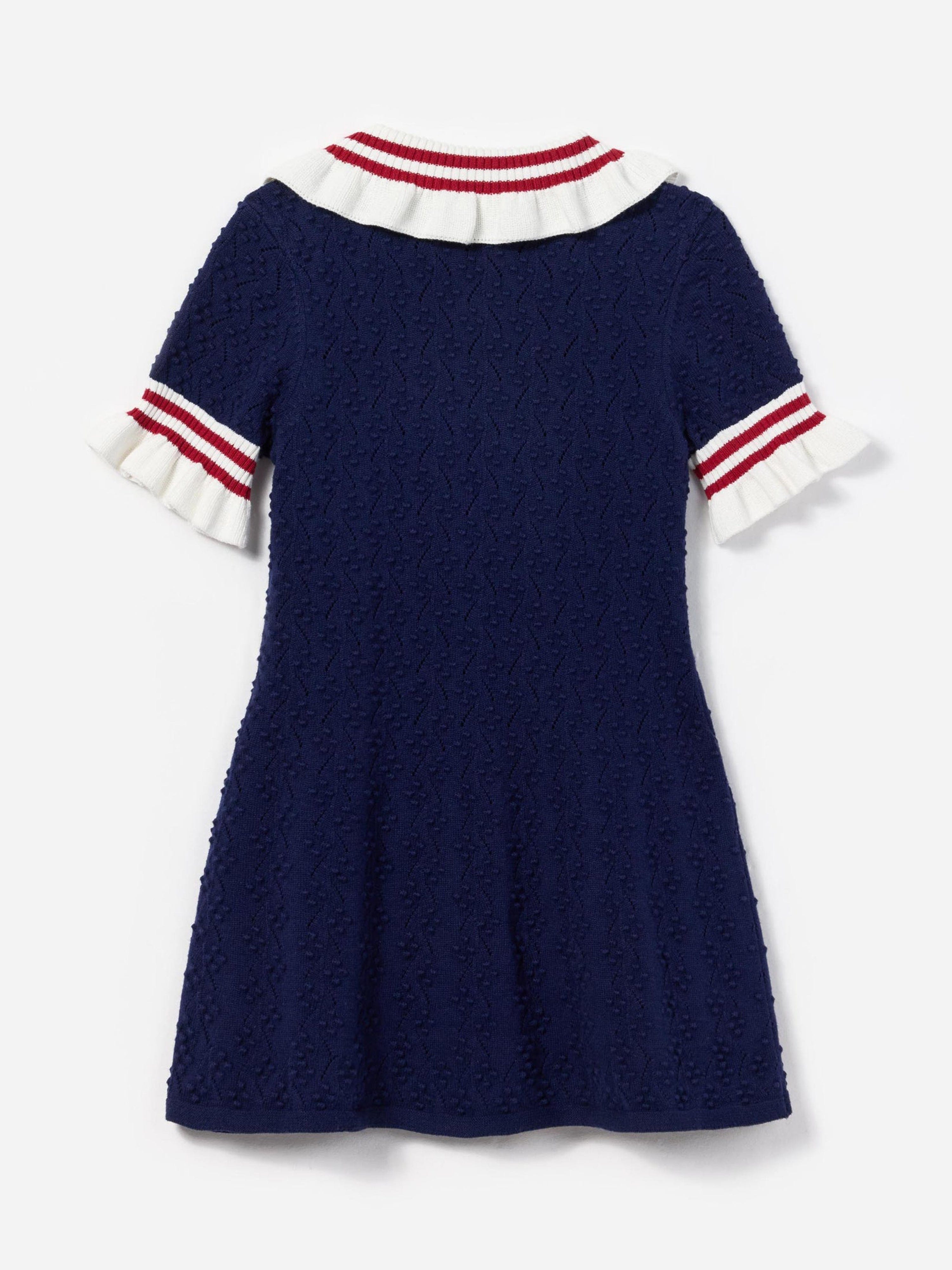 Girls Textured Knit Dress in Navy