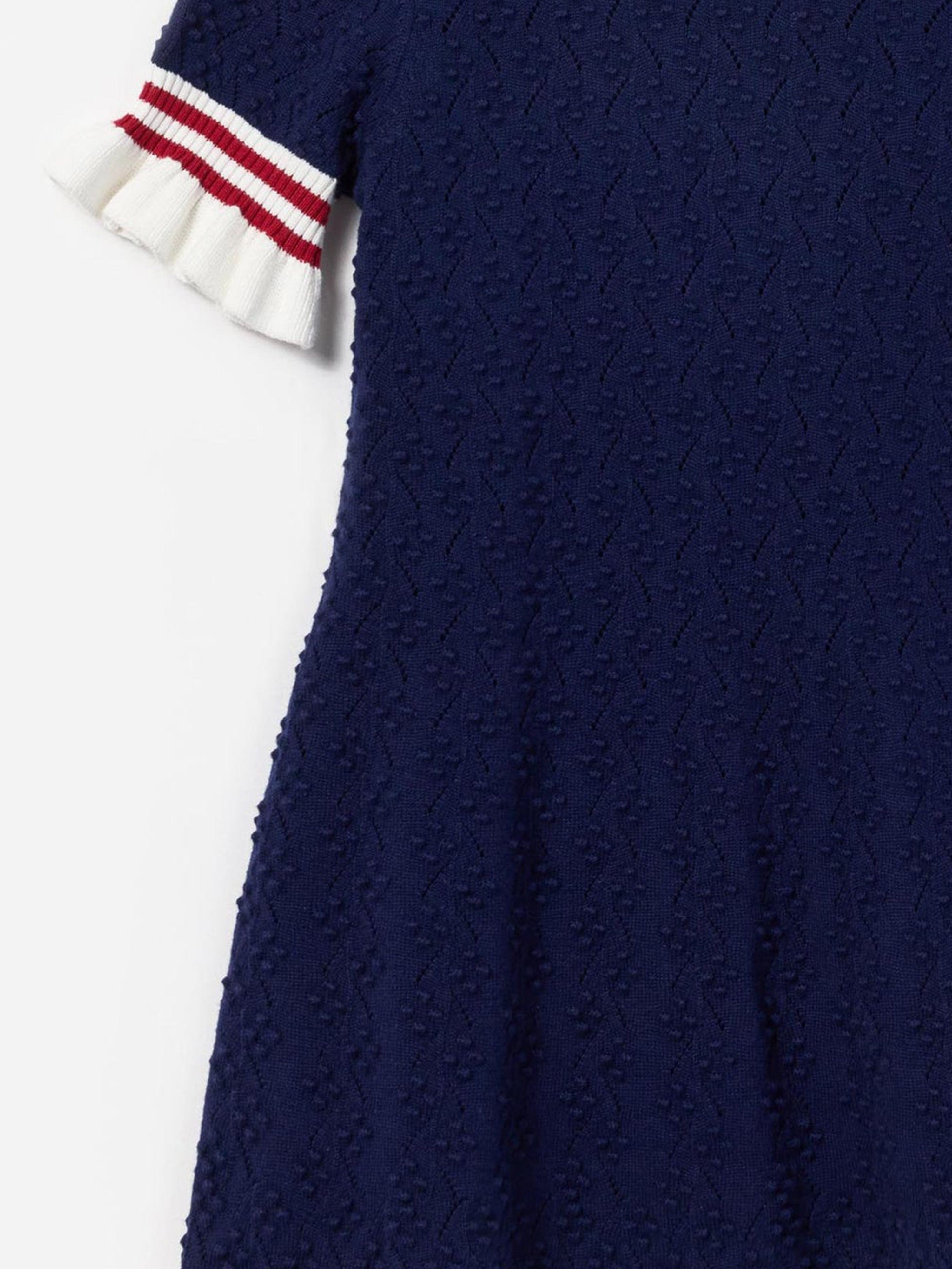 Girls Textured Knit Dress in Navy