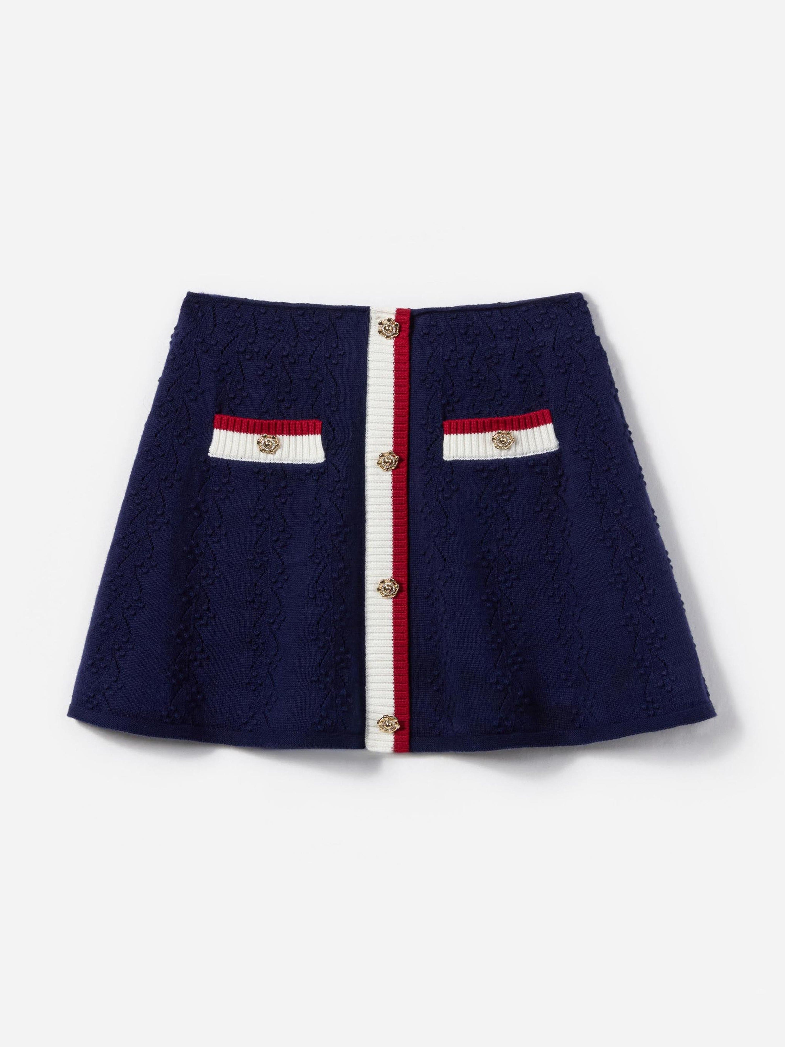 Girls Textured Knit Skirt in Navy