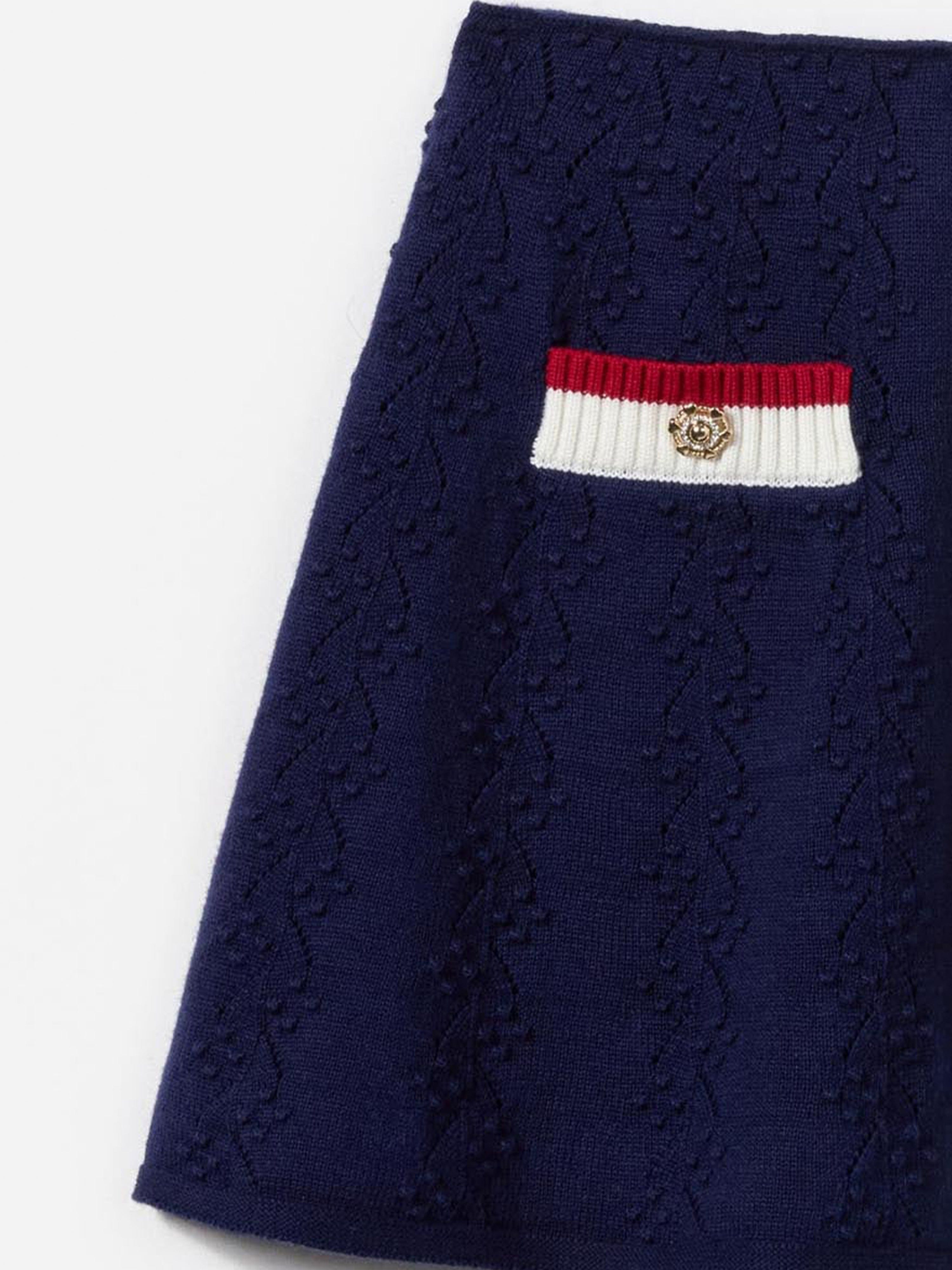 Girls Textured Knit Skirt in Navy