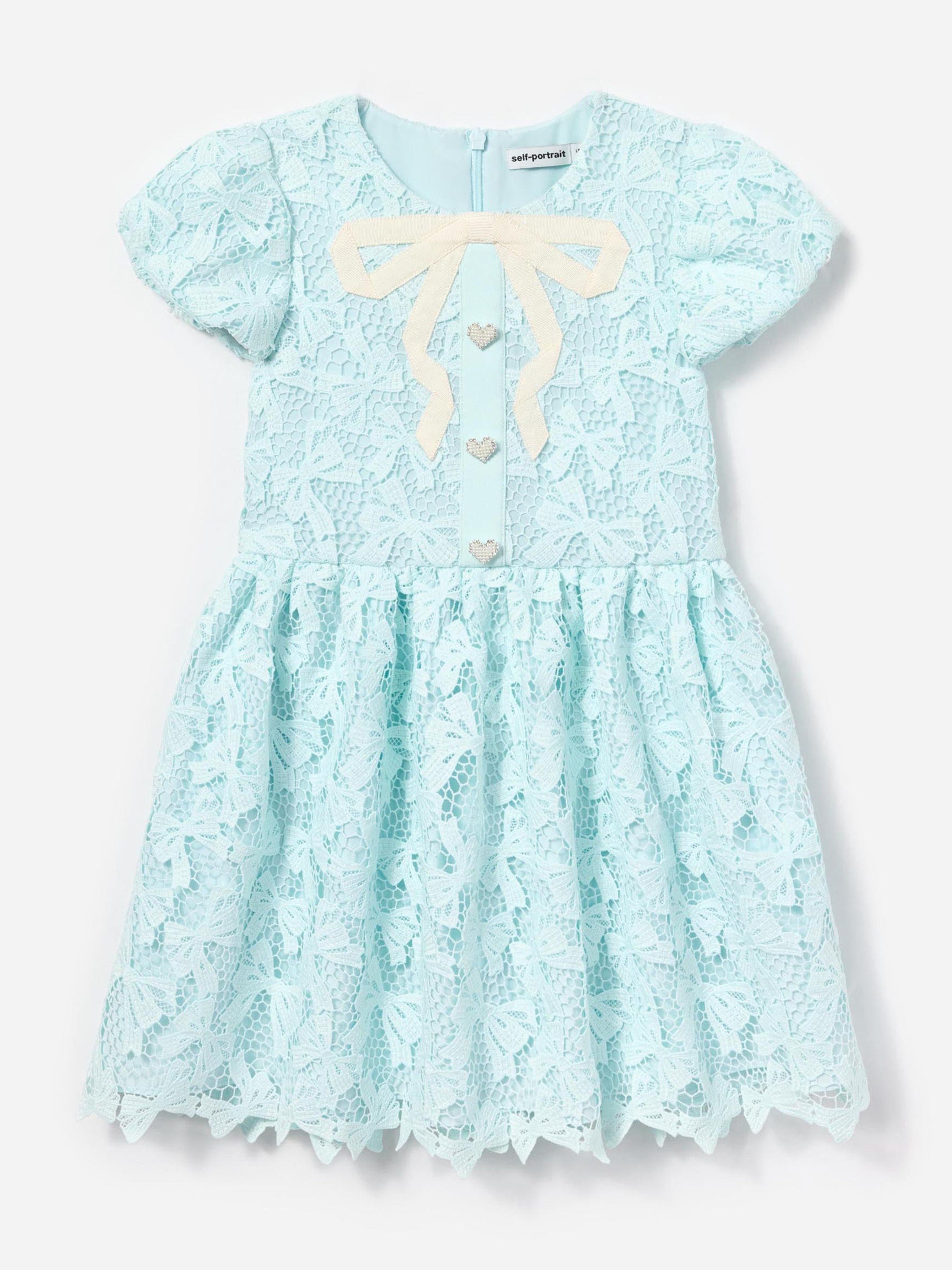 Girls Bow Lace Dress in Blue