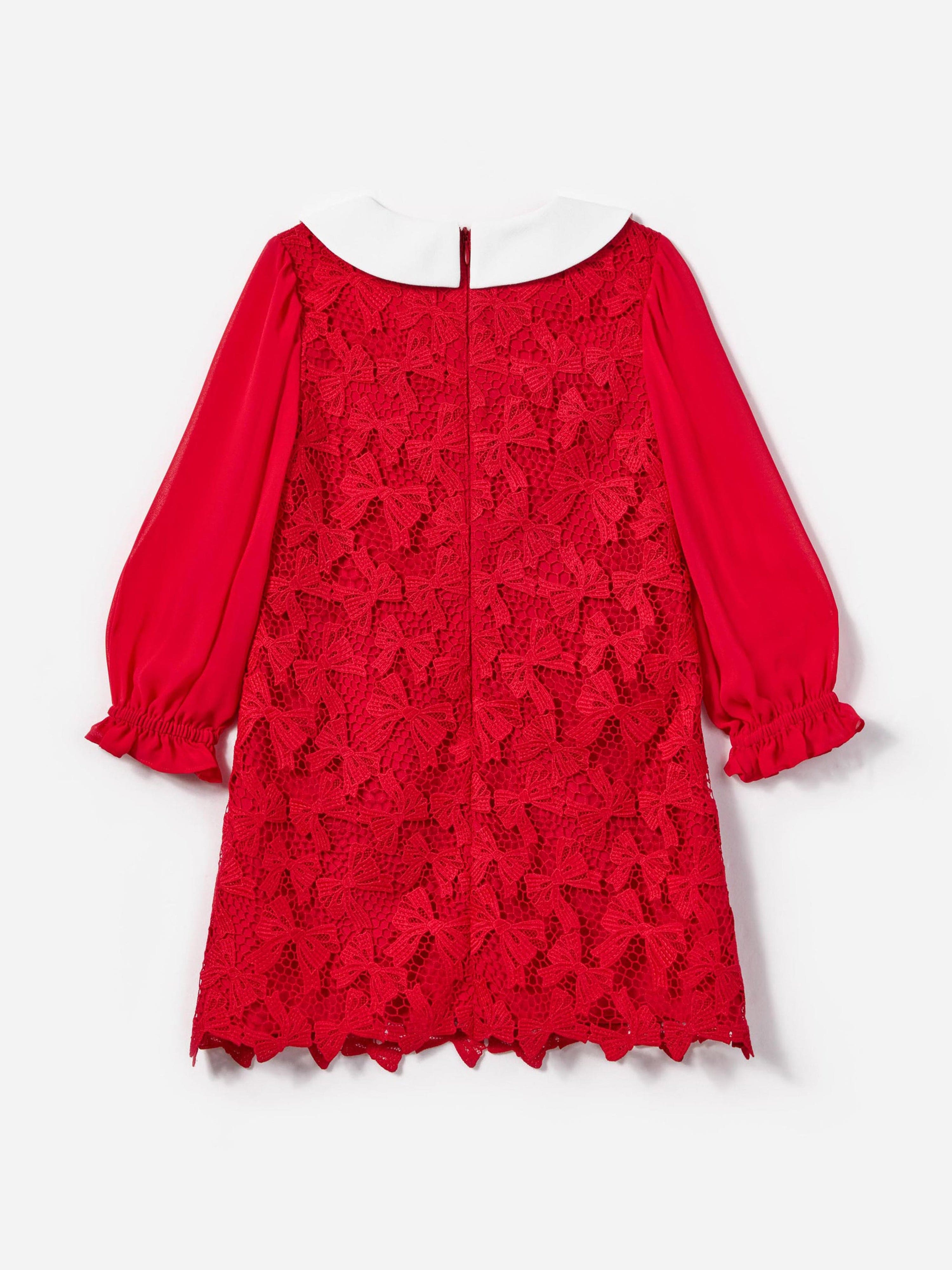 Girls Bow Lace Dress in Red