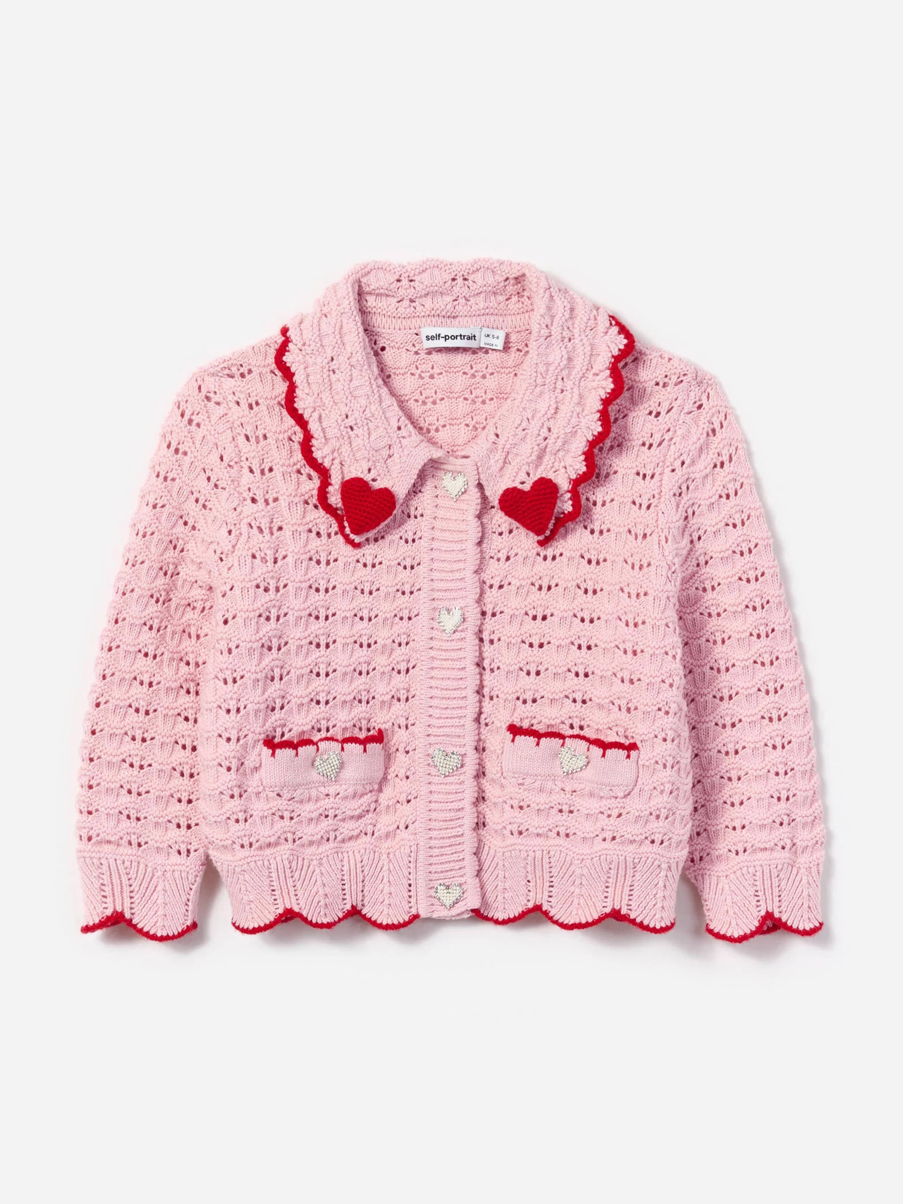 Girls Textured Heart Detail Cardigan in Pink