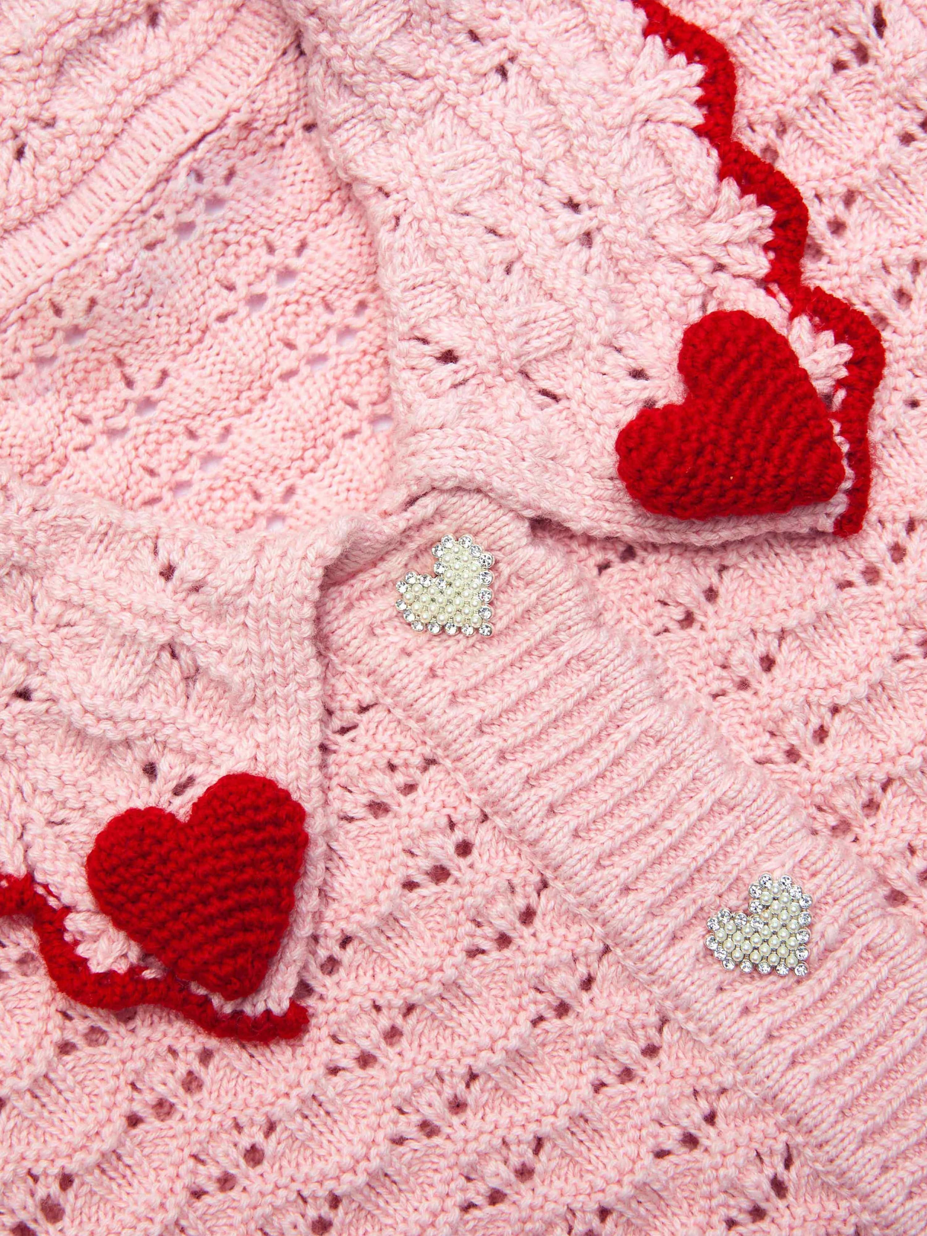 Girls Textured Heart Detail Cardigan in Pink