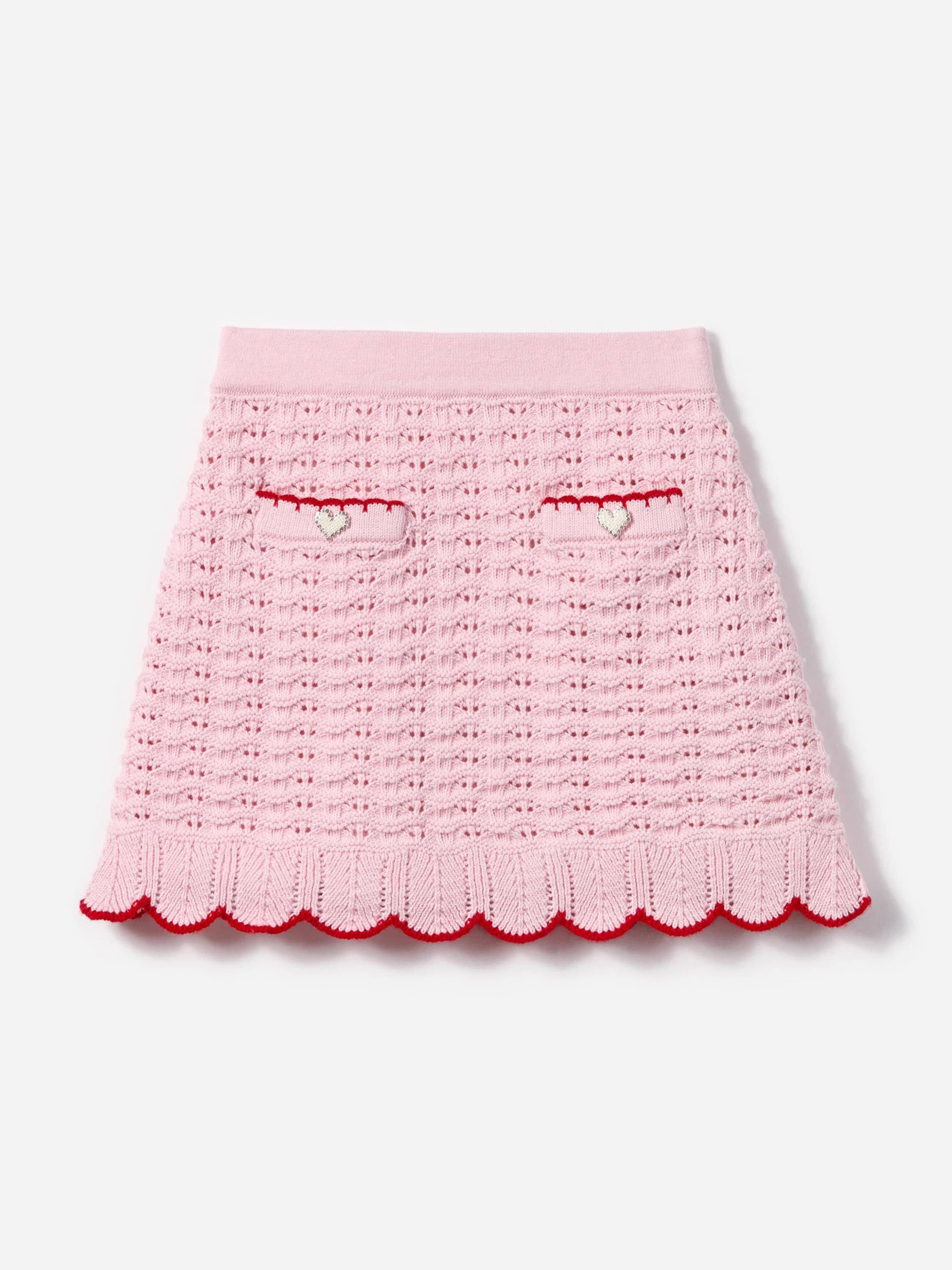 Girls Textured Knit Heart Detail Skirt in Pink