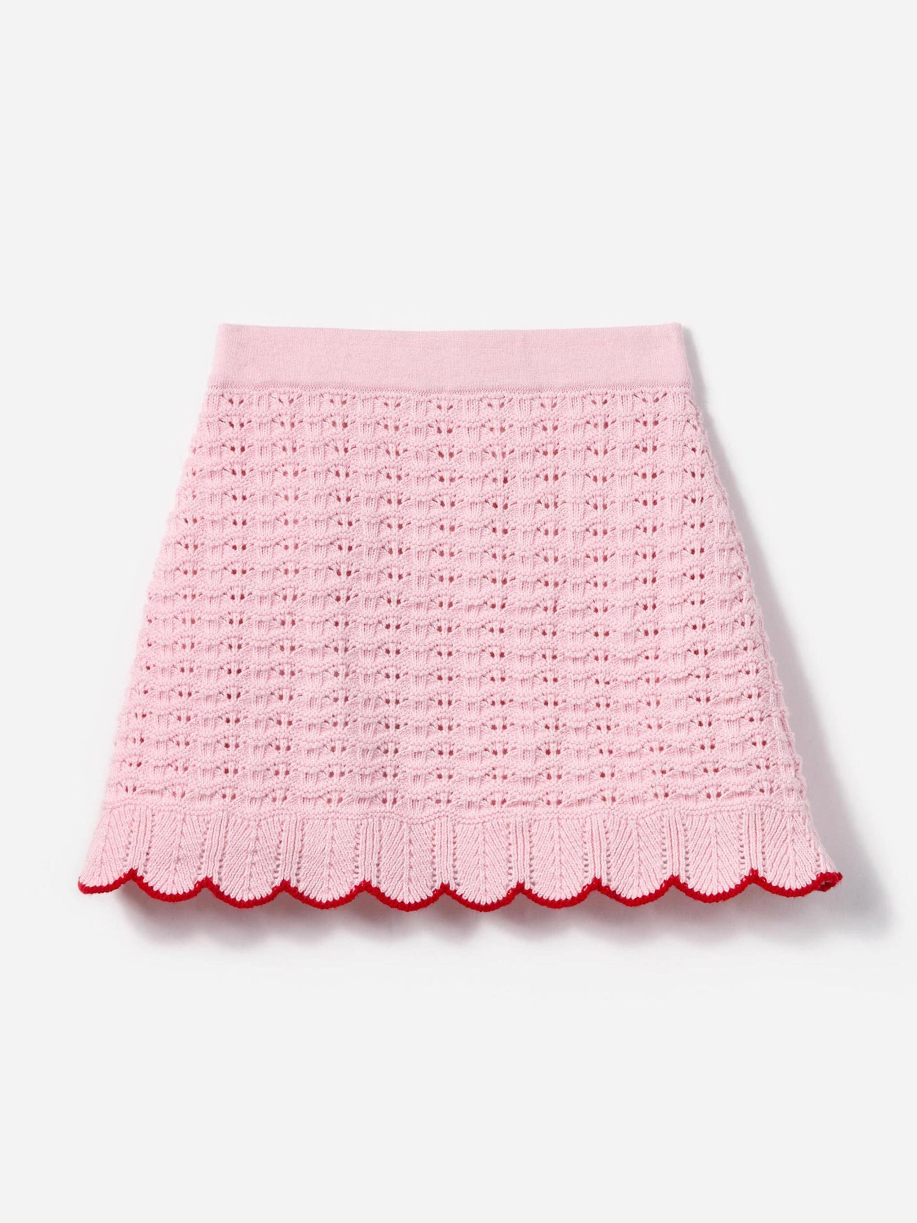 Girls Textured Knit Heart Detail Skirt in Pink