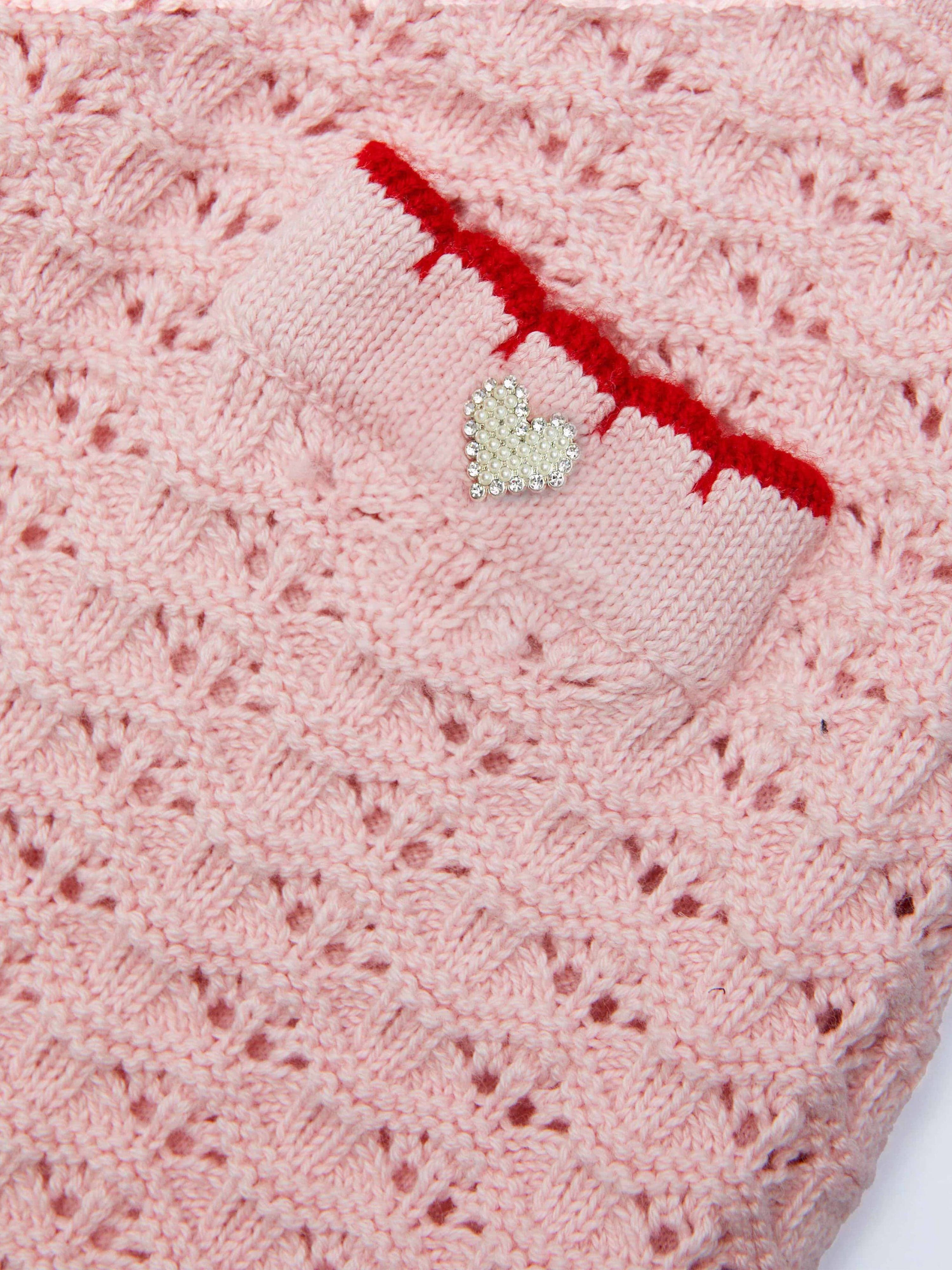 Girls Textured Knit Heart Detail Skirt in Pink