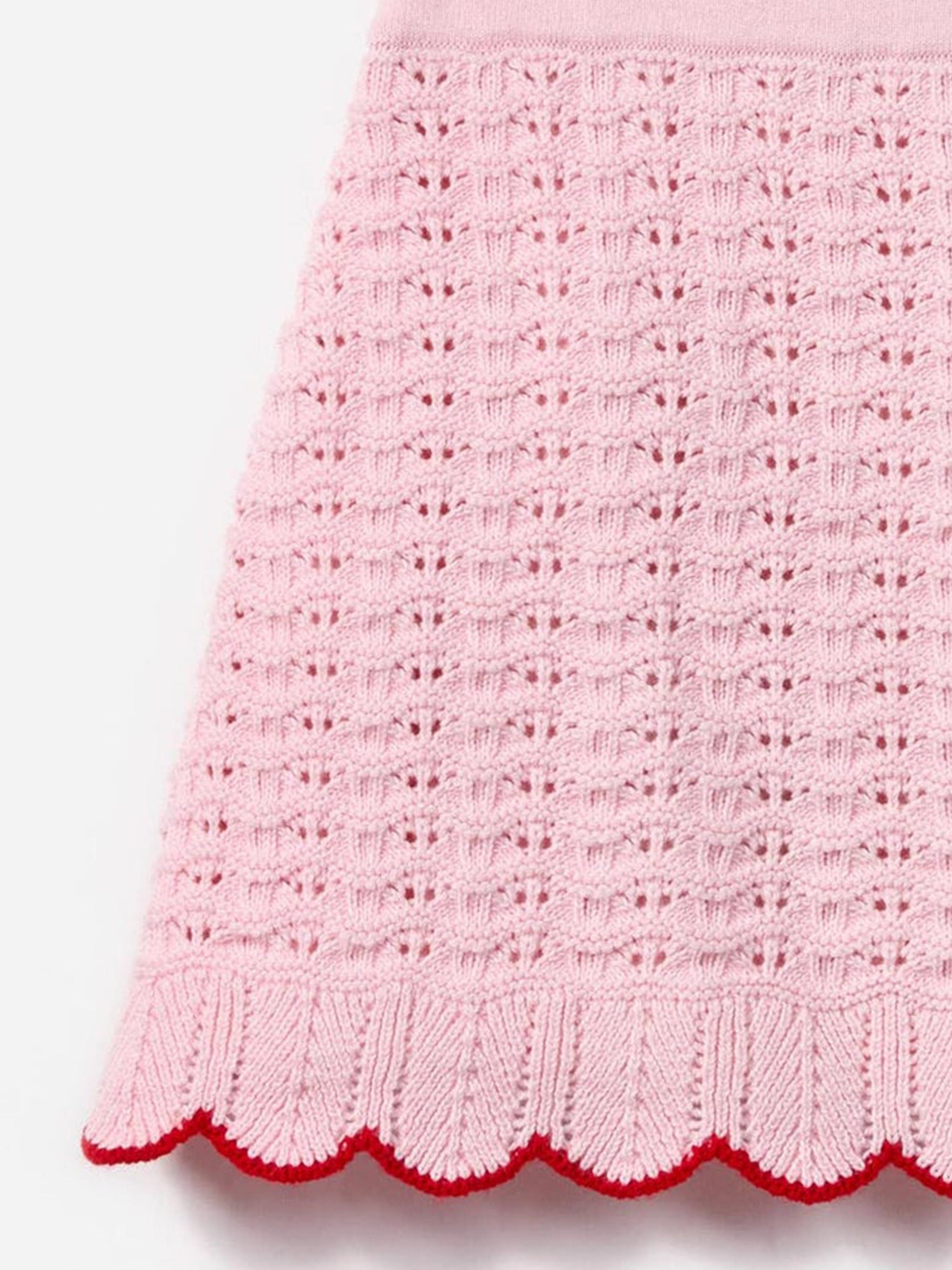 Girls Textured Knit Heart Detail Skirt in Pink