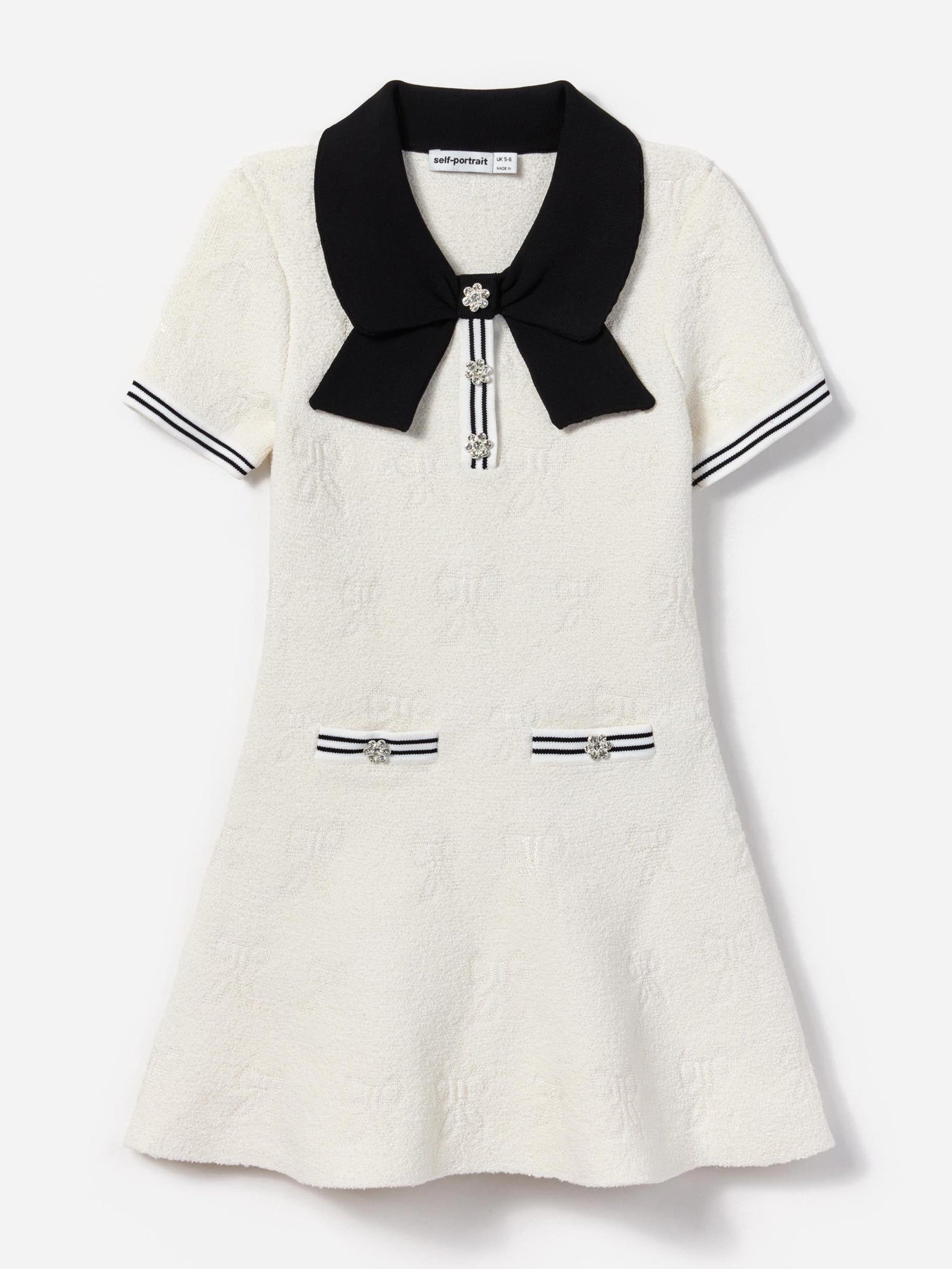 Girls Jacquard Knit Dress in White