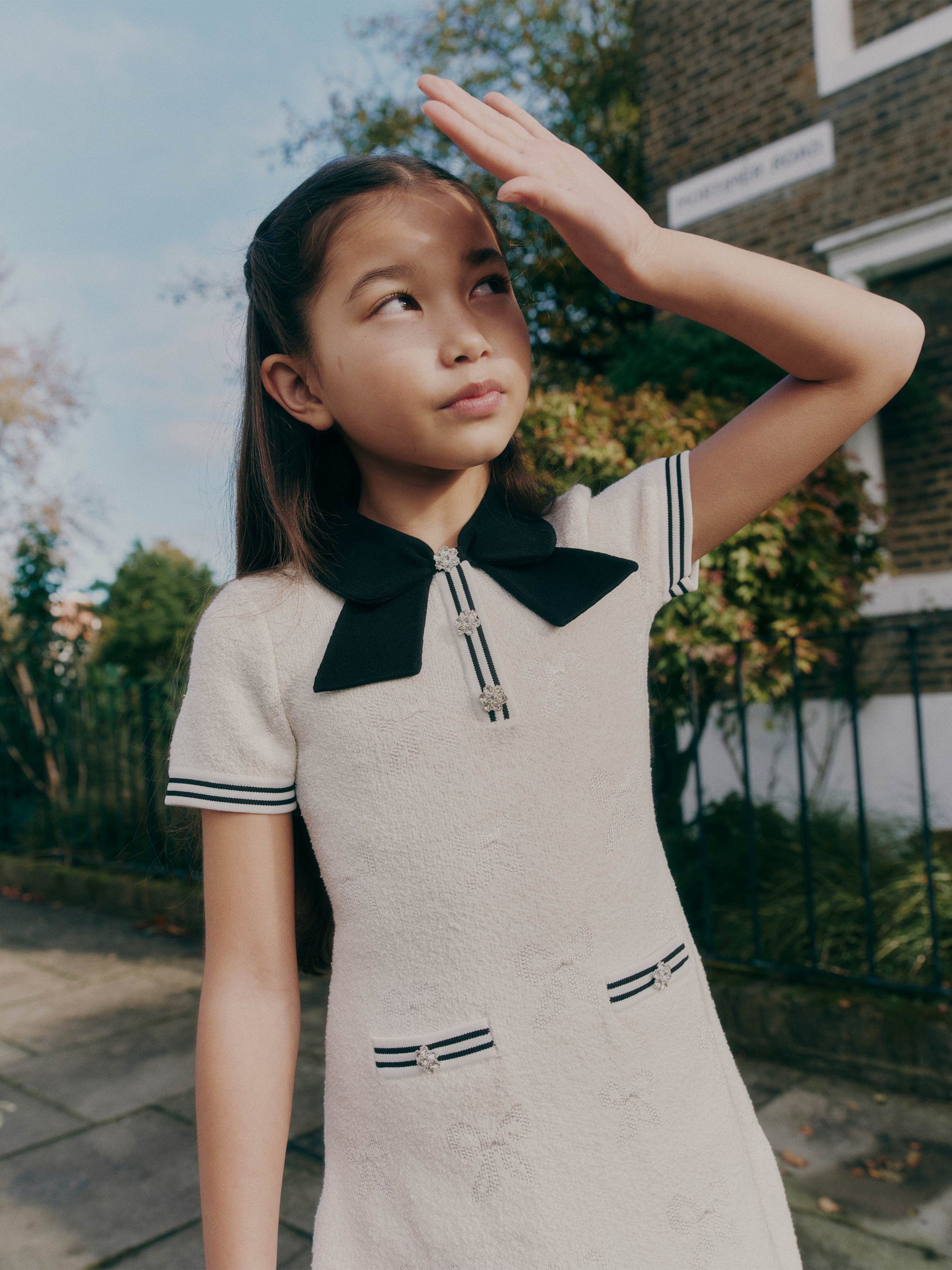 Girls Jacquard Knit Dress in White