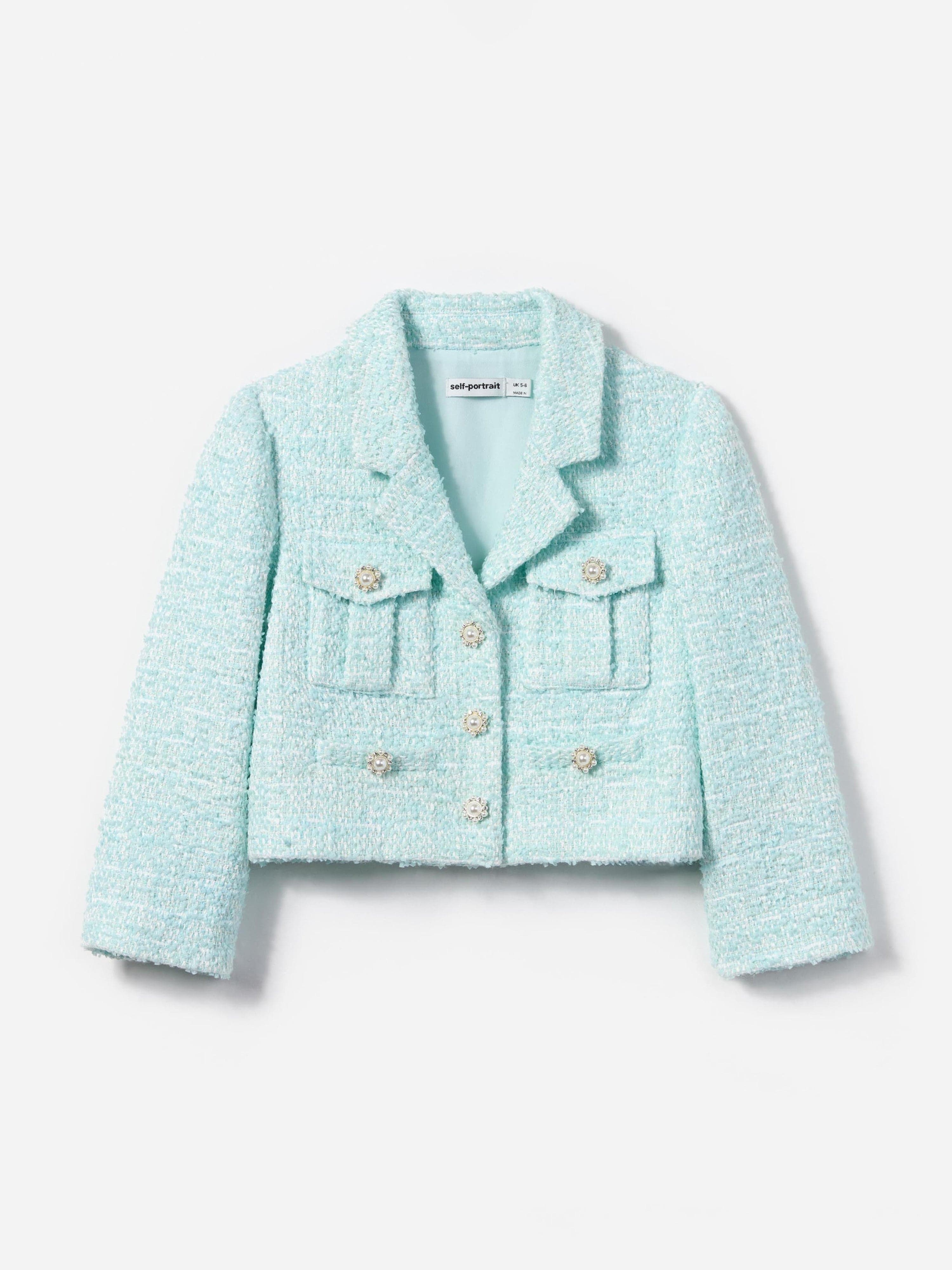 Girls Boucle Flower Sequin Jacket in Blue