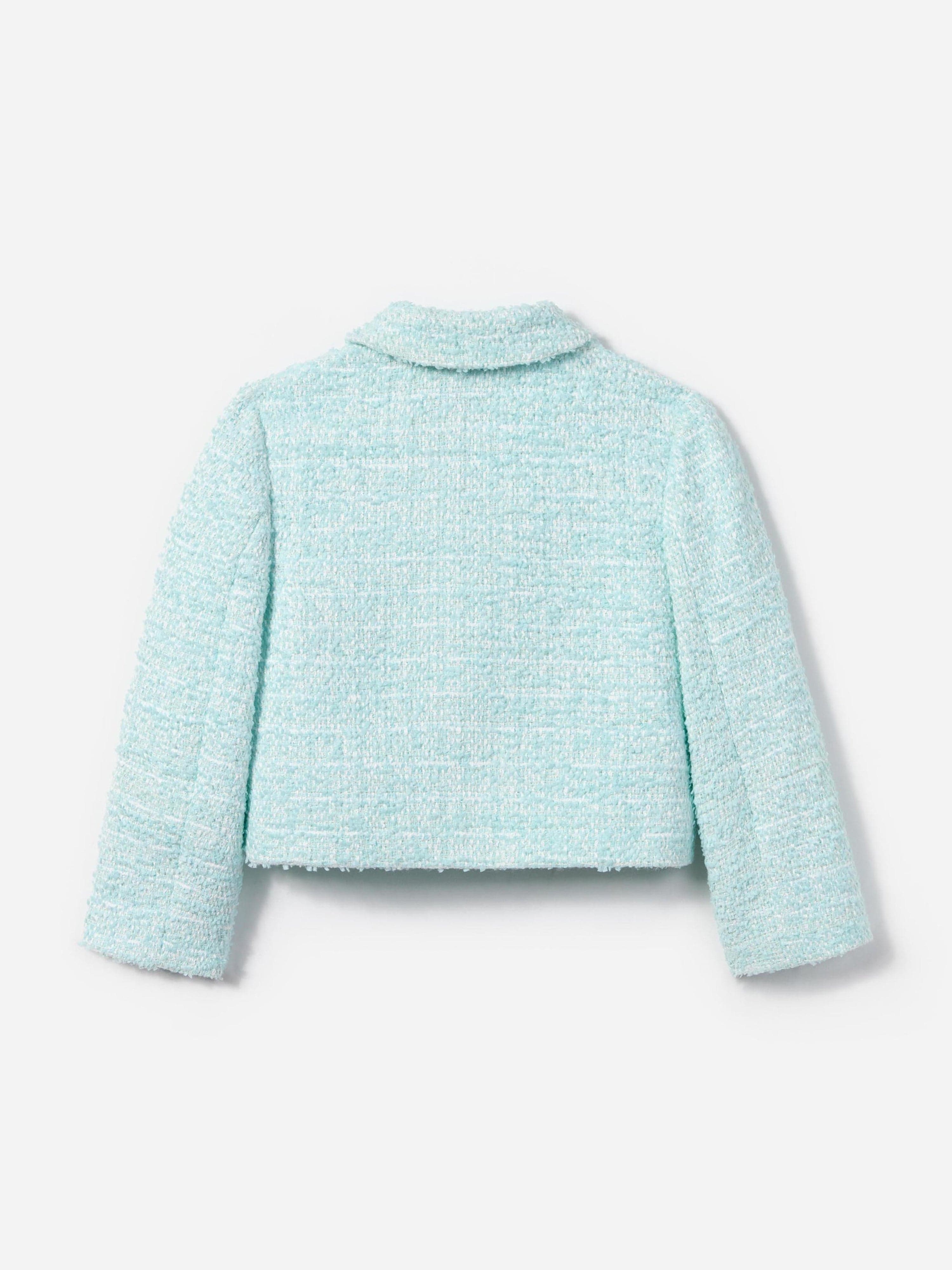 Girls Boucle Flower Sequin Jacket in Blue