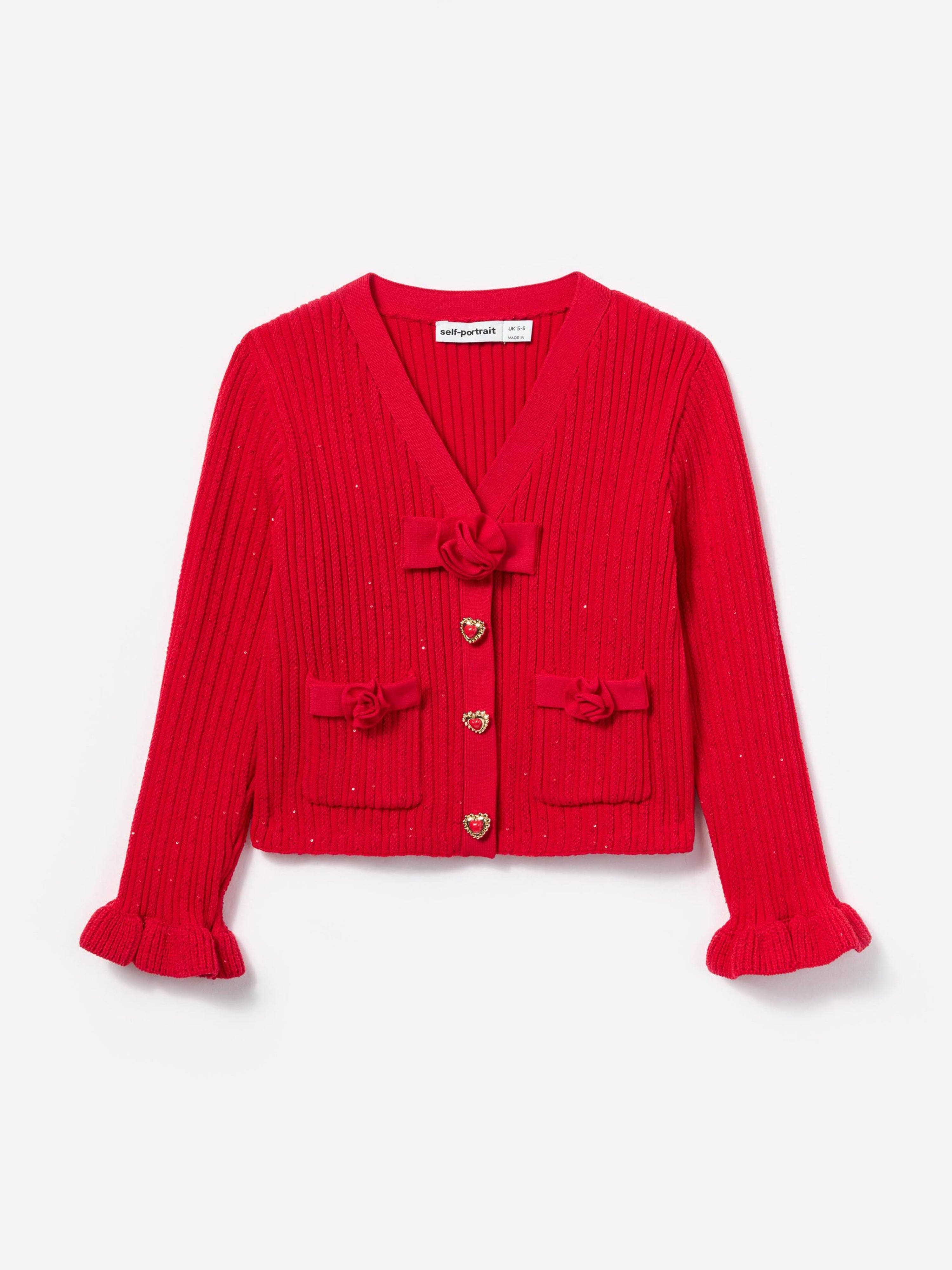 Girls Ribbed Knit Cardigan in Red