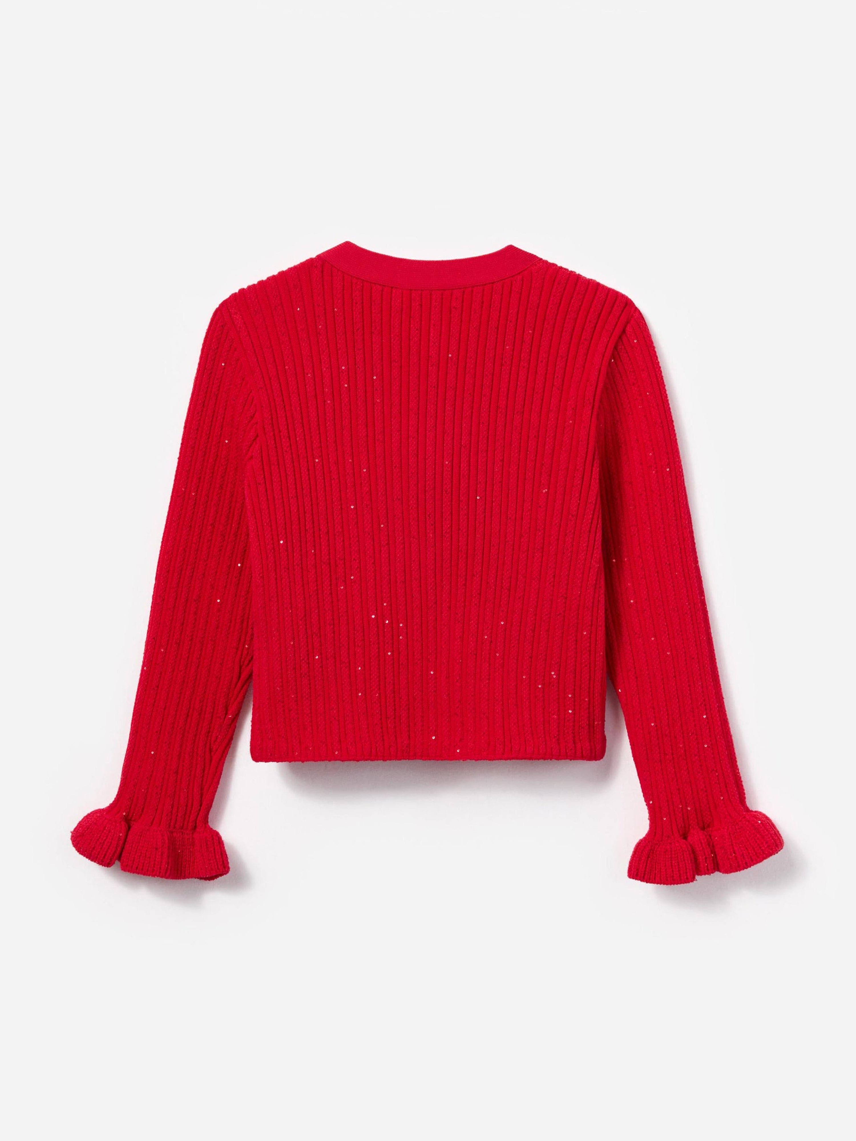 Girls Ribbed Knit Cardigan in Red