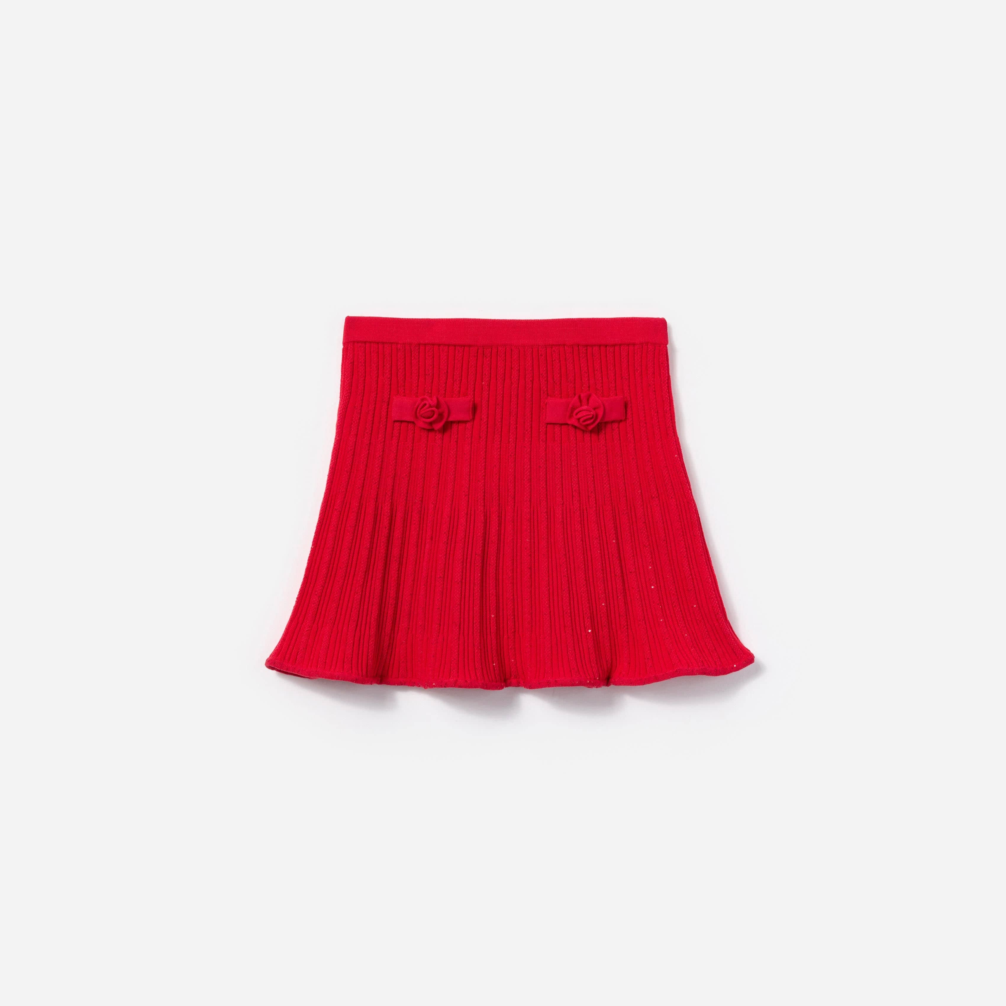 Girls Ribbed Knit Skirt in Red