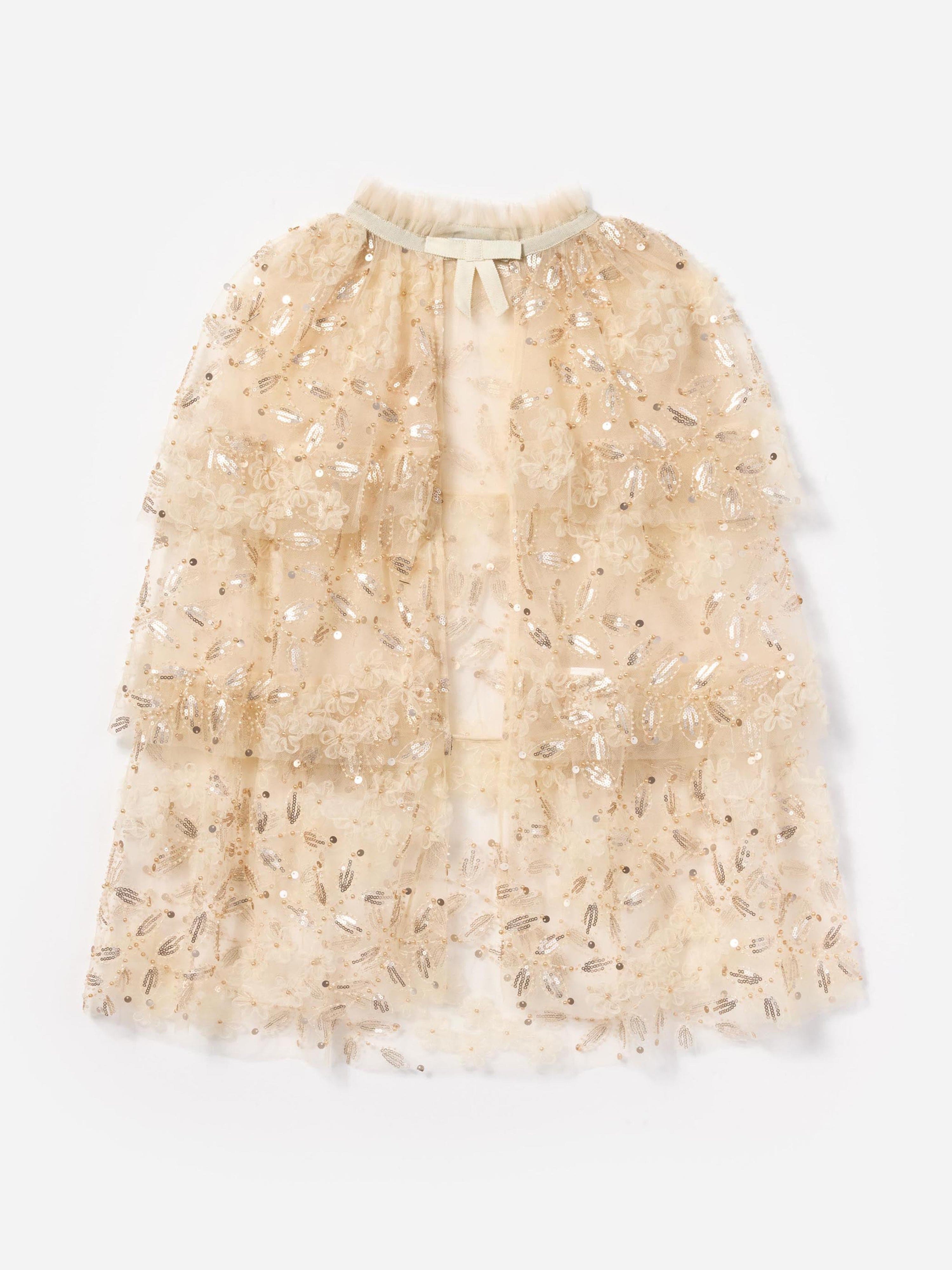 Girls Sequin Tulle Cape in Ivory