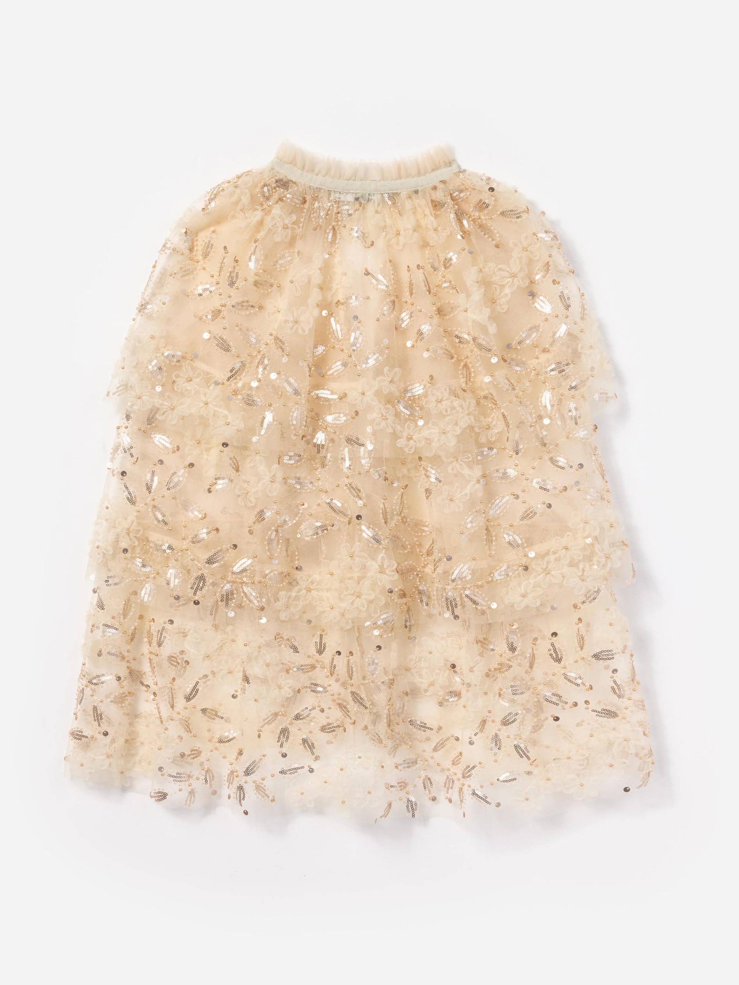 Girls Sequin Tulle Cape in Ivory