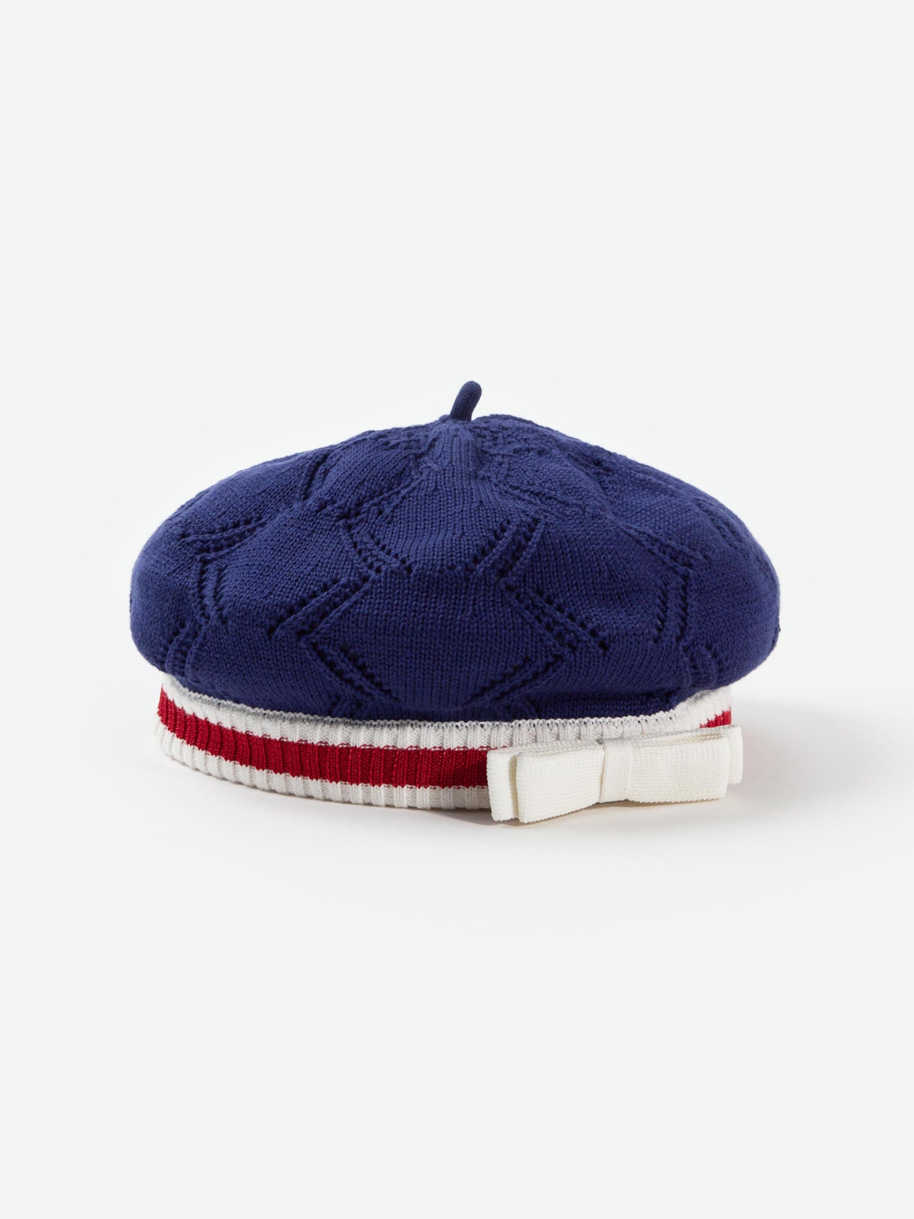 Girls Textured Knit Beret in Blue